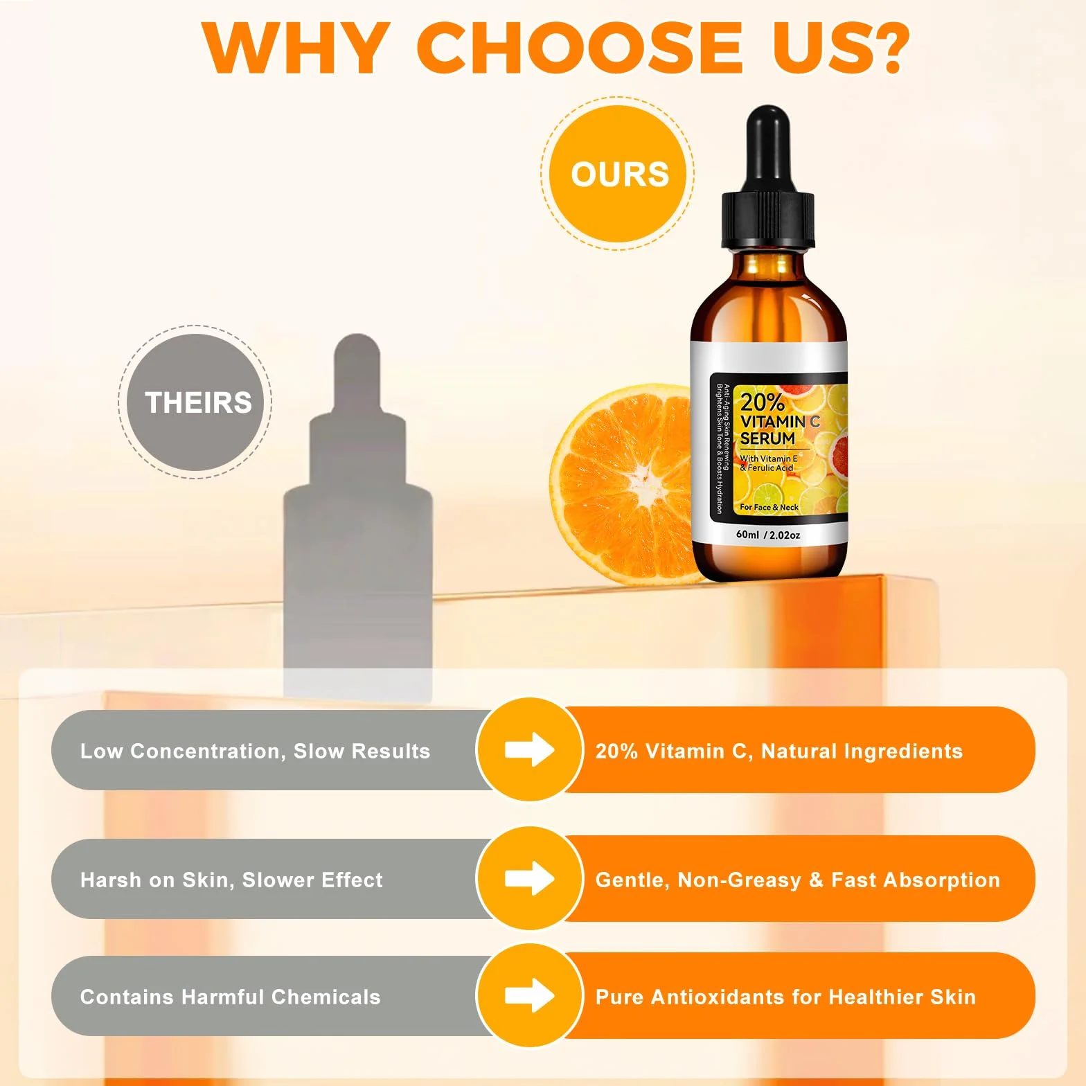 Serum z witaminą C 60 ml, serum z witaminą C z kwasem laluronowym, witaminą E, aloesem, naturalną formułą przeciwzmarszczkową z kwasem ferulowym, organiczne, wegańskie, nawilżające i rozjaśniające