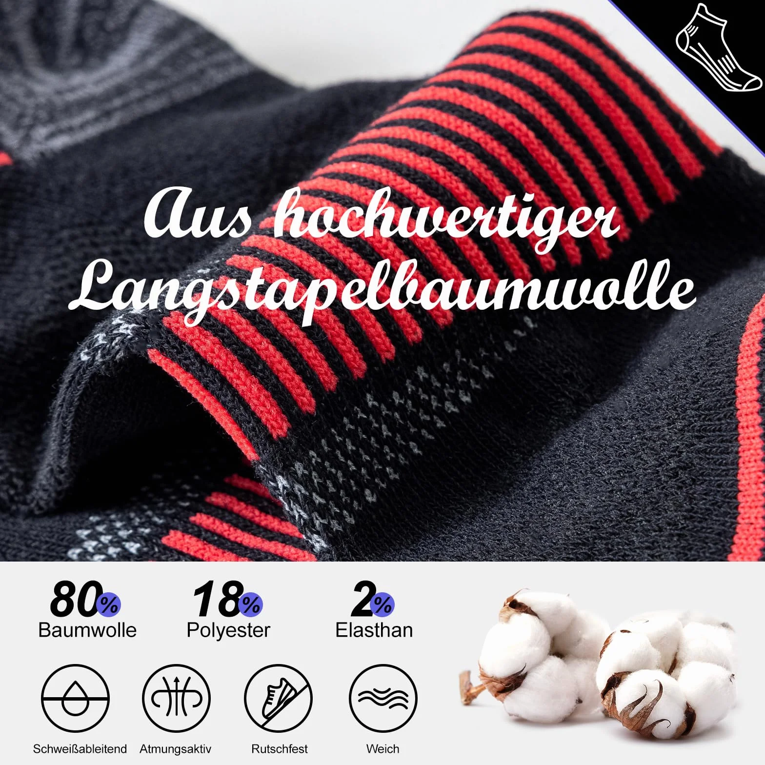 Niorasen Skarpetki Męskie 39-42 43-46 47-50, 6 Par Krótkich Skarpetek Bawełnianych, Niskie Skarpetki do Biegania, Oddychające, Idealne do Pracy i na Co Dzień