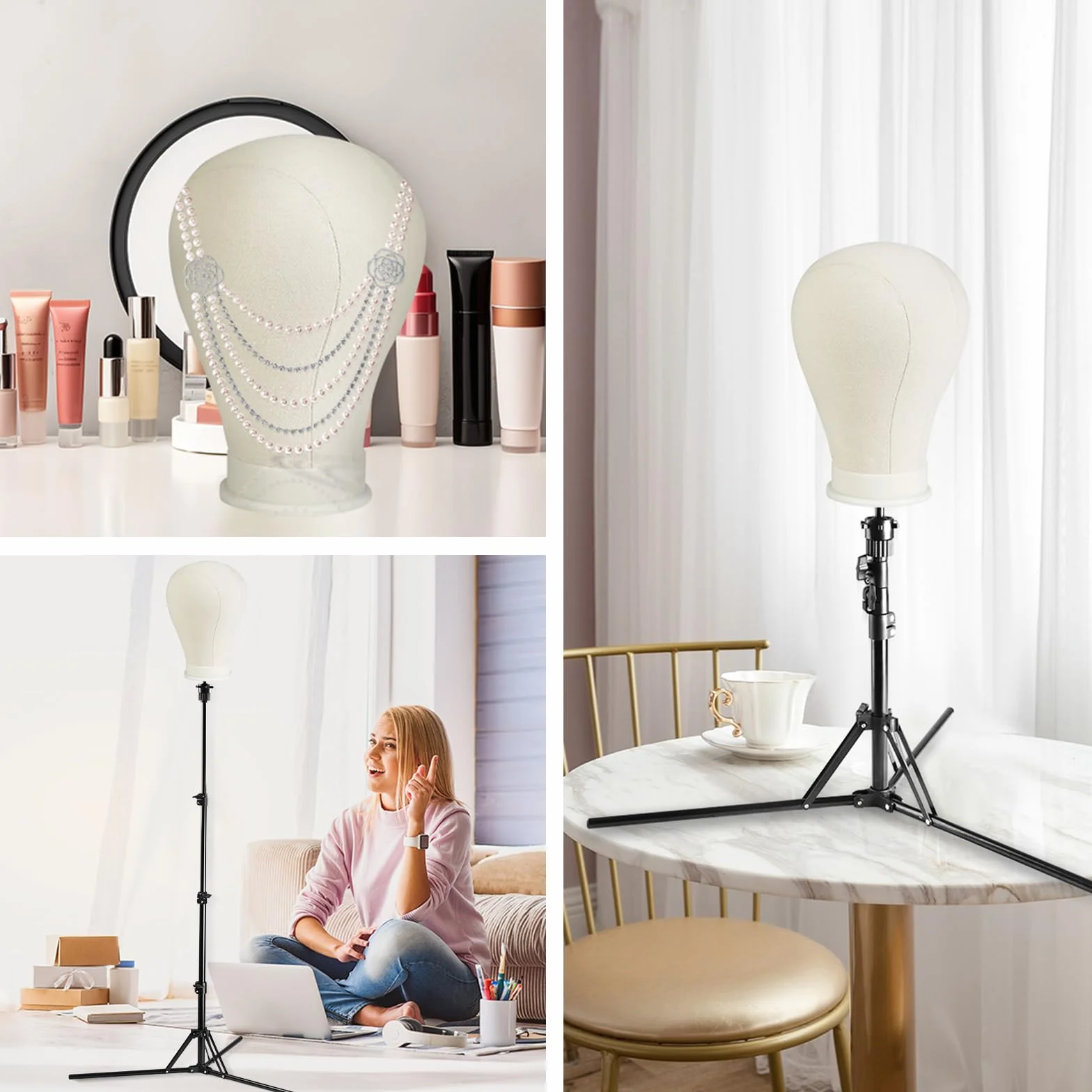 Neverland Beauty & Health 58 cm głowa peruki, ze stojakiem na perukę, 120 cm, głowa manekina z podstawką do ćwiczeń, klamra do stołu, szpilki T i szczotka do włosów