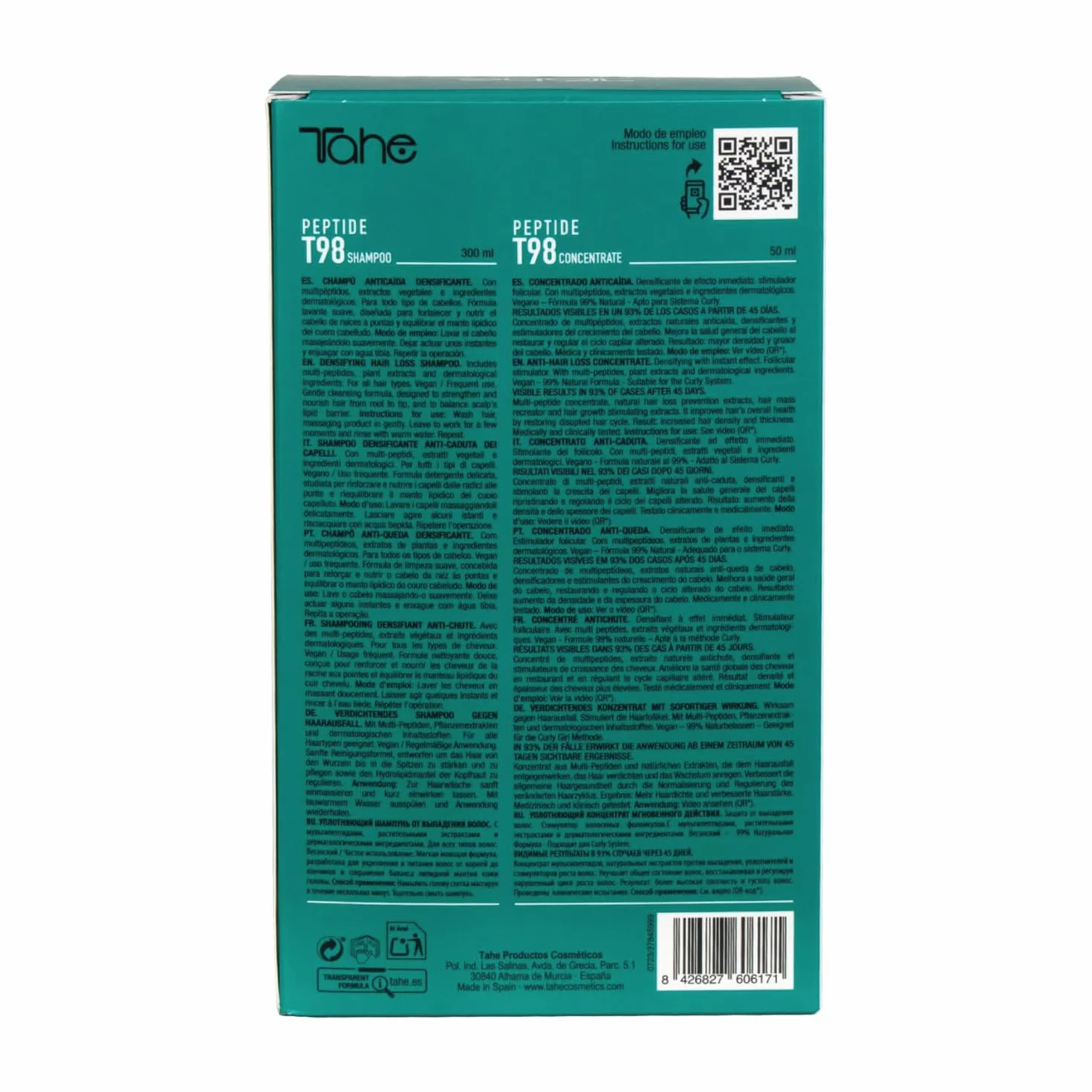 Tahe Peptide T98 Pack Program zapobiegania wypadaniu włosów: Koncentrat leczenia 50 ml + Szampon przeciw upadkowi 300 ml