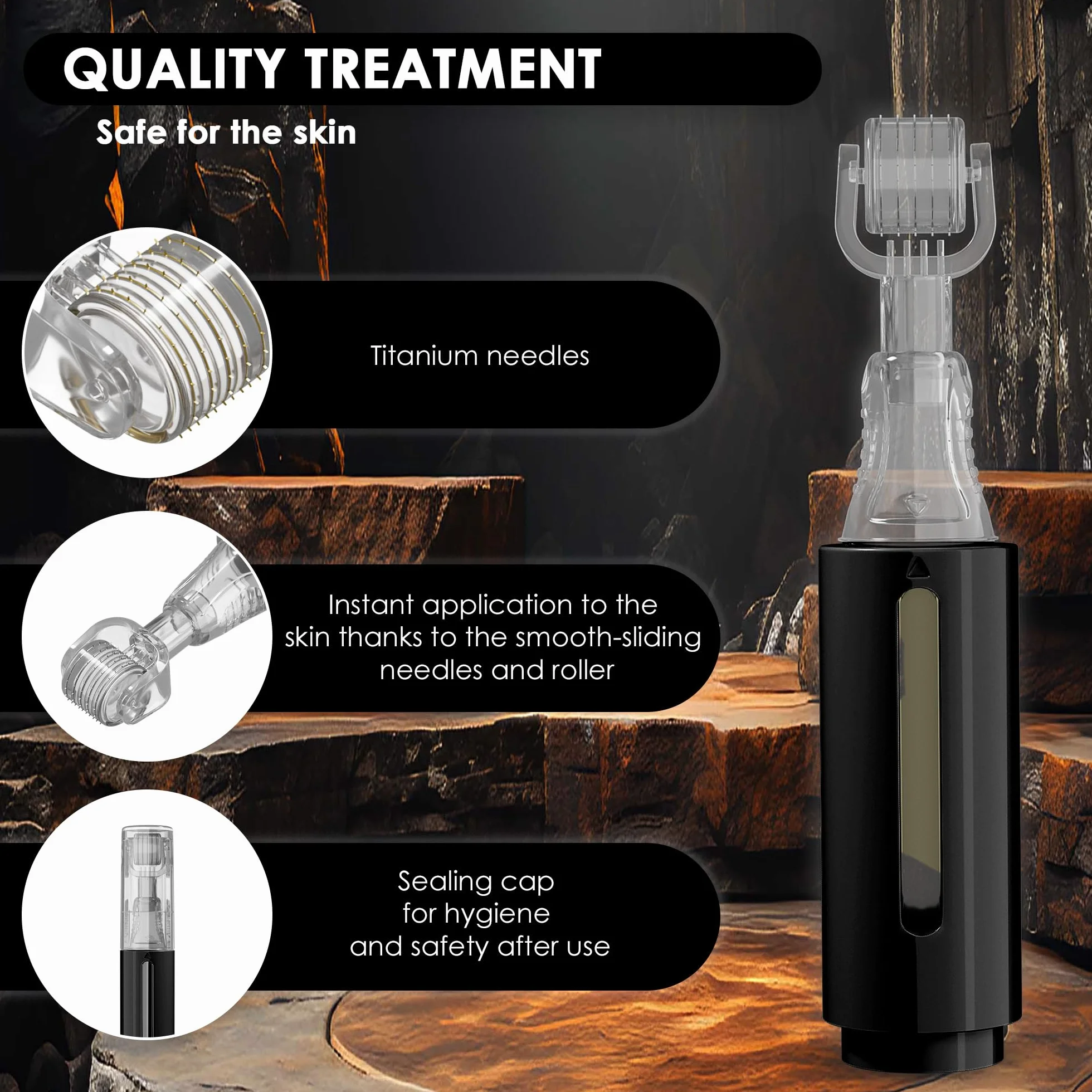 HAMINOS Derma Roller 0,25 mm z Pojemnikiem 105 igieł tytanowych do Włosów, Brody, Skóry