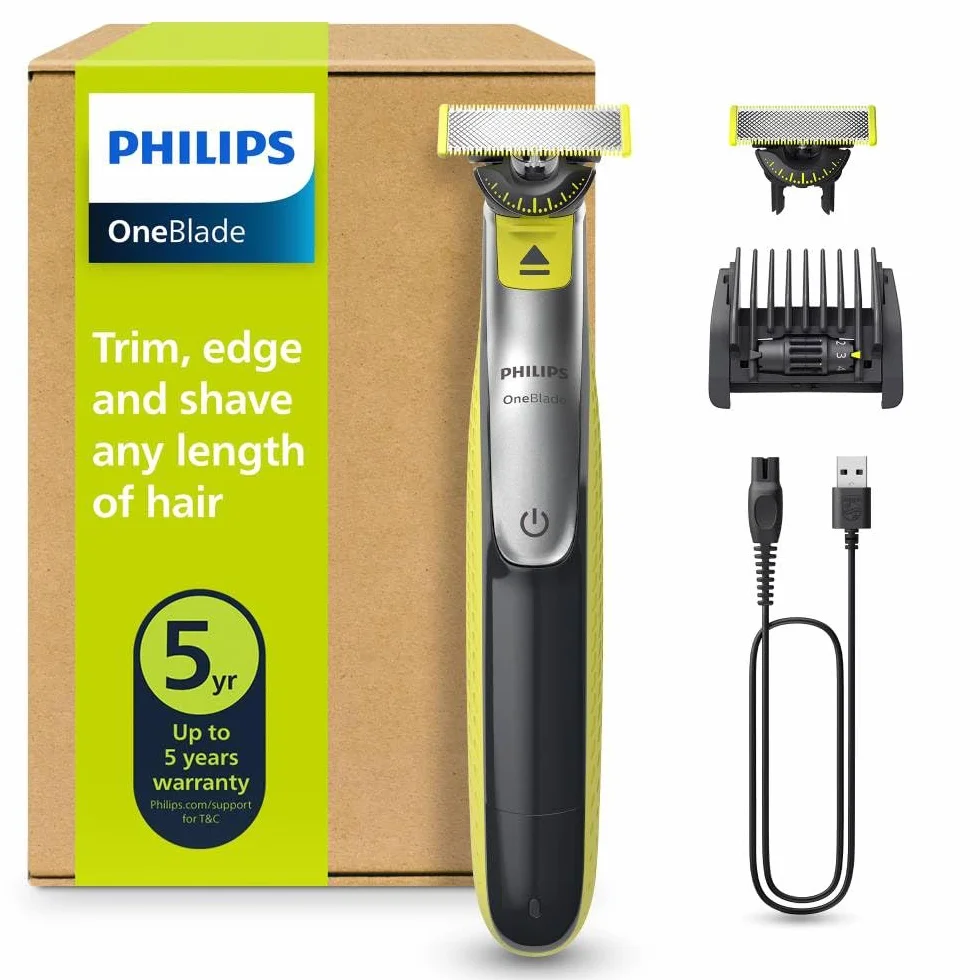 Autentyczny Golarka hybrydowa Philips OneBlade 360 Face — Elektryczny Trymer do Brody i Golarka, z Ostrzem 360, Dwoma Ostrzami 360 do Twarzy, Regulowaną Nasadką do Przycinania 5 w 1
