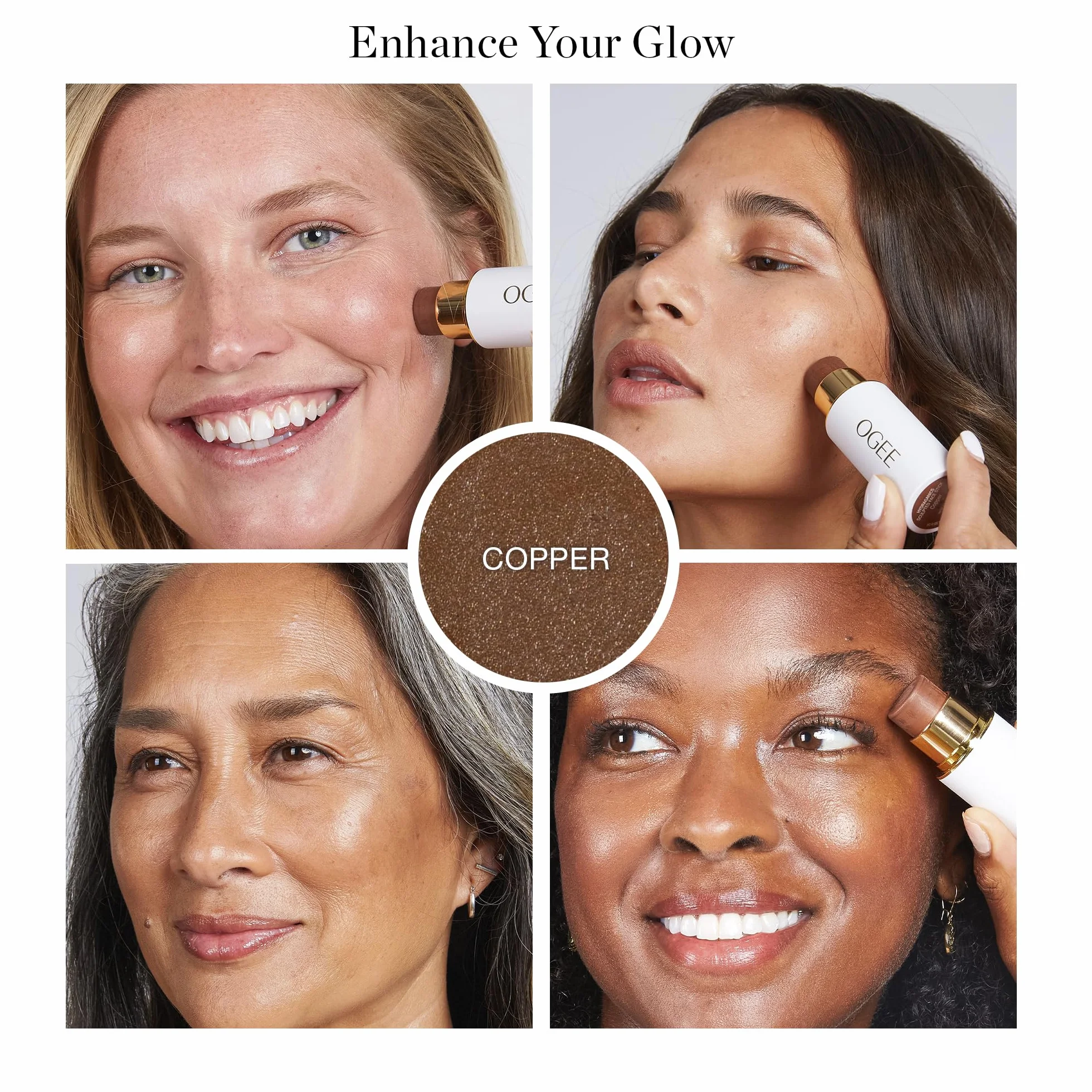 Ogee Sculpted Face Stick Copper Radiant Cocoa Certified Organic Multi-Use Bronzer Contour Makeup