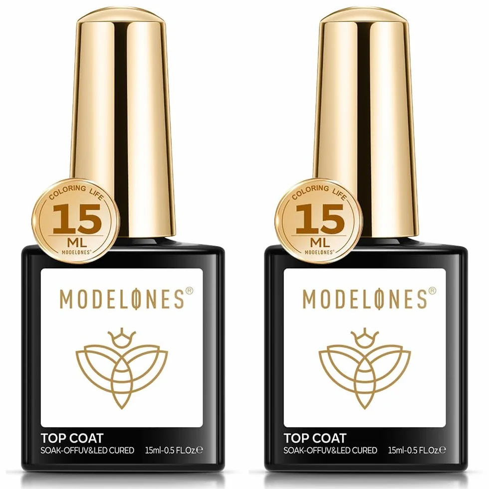 Modelones Top Coat Semi Permanent, 2 szt., 15 ml, bez wipe top coat, półtrwały żelowy lakier do paznokci, UV/LED, bardzo błyszczący, długotrwały