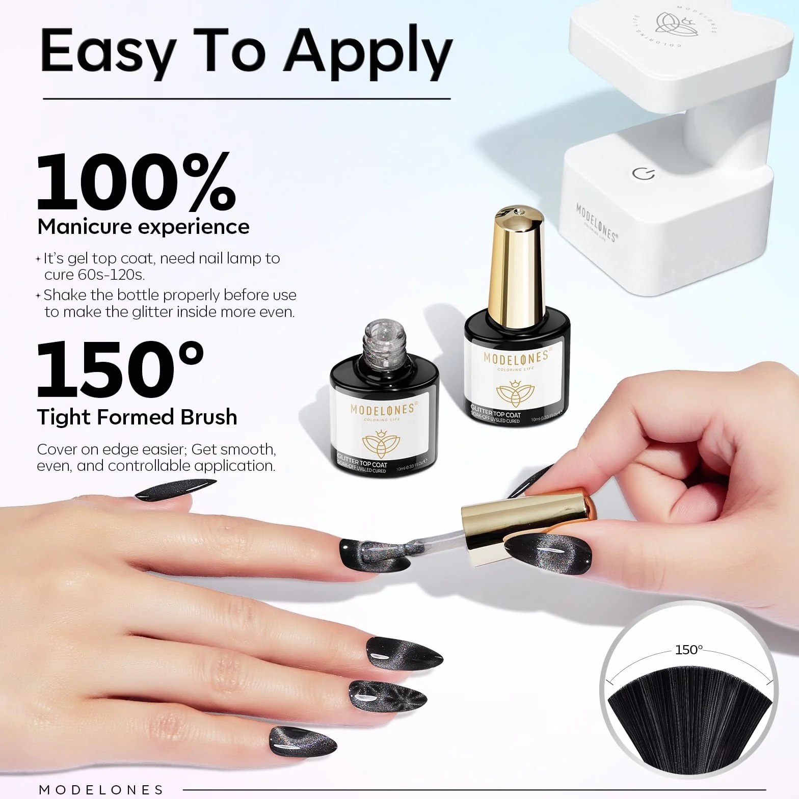 Modelones Błyszczący Lakier do Paznokci UV 10 ml, Bez Wycierania, Magnetyczny Lakier Ochronny do Paznokci Żelowych, Manicure, Stylizacji Paznokci