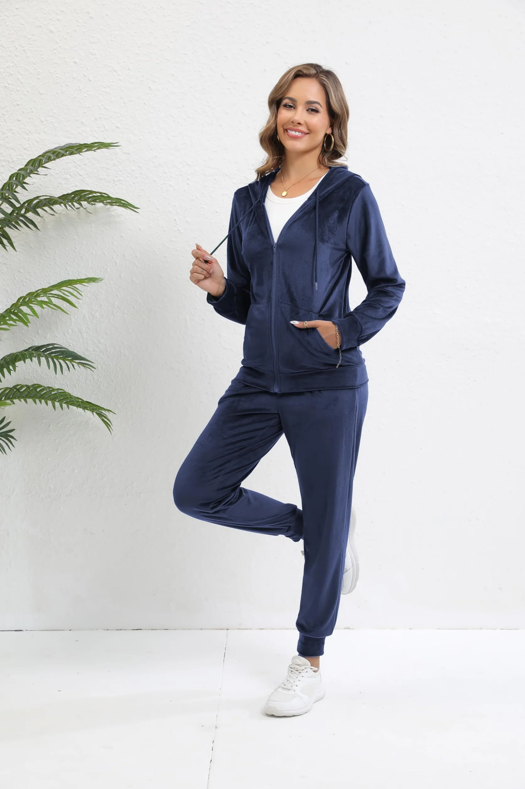 Zestaw dresów damskich dresów sportowych Bluza z kapturem, Koszulka z długim rękawem i spodnie Casual Joga Bieganie Fitness Odzież sportowa w paski 2 Części