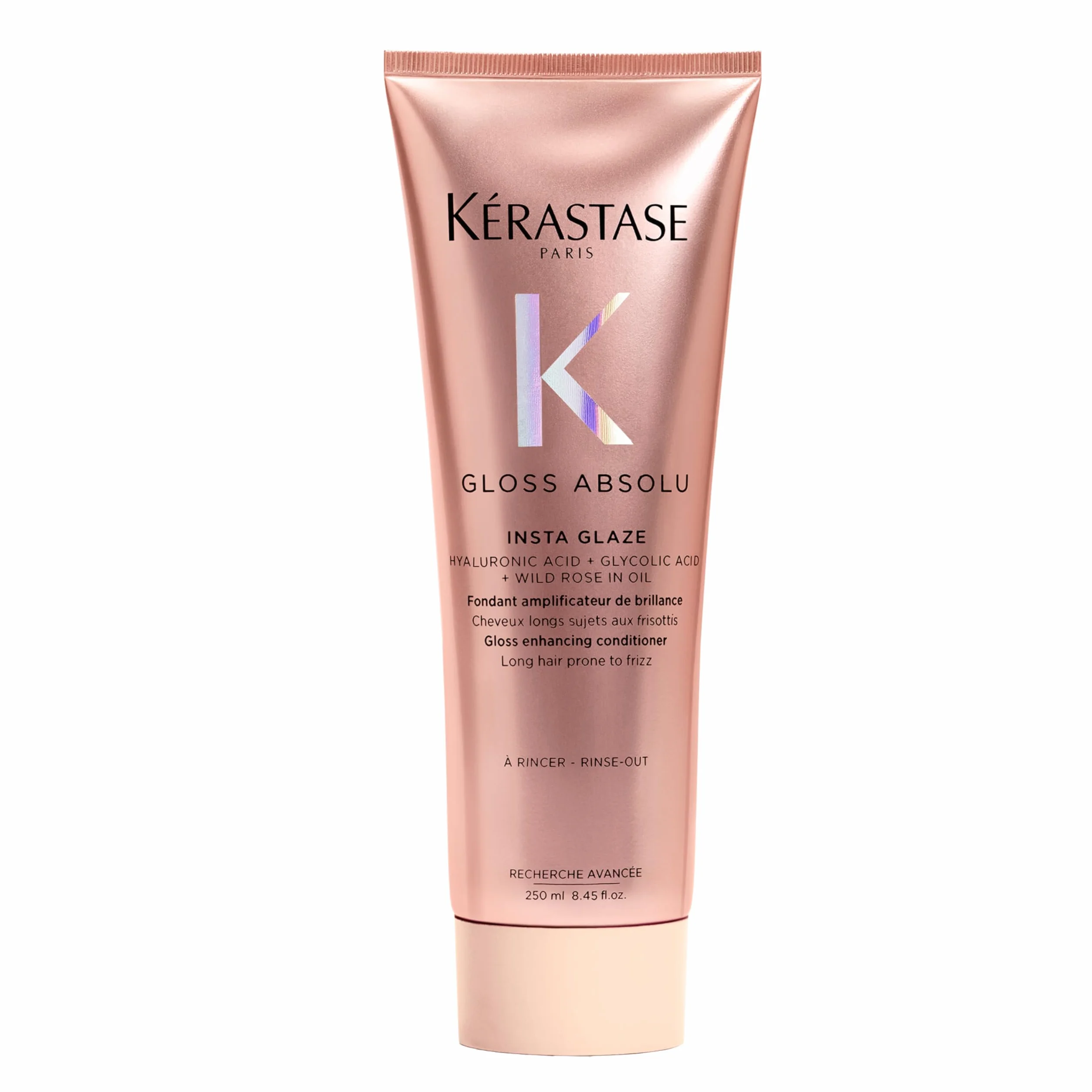 Kérastase Gloss Absolu Insta Glaze, odżywka wzmacniająca połysk do długich włosów, z kwasem glikolowym, kwasem hialuronowym i dziką różą w oleju, 250ml