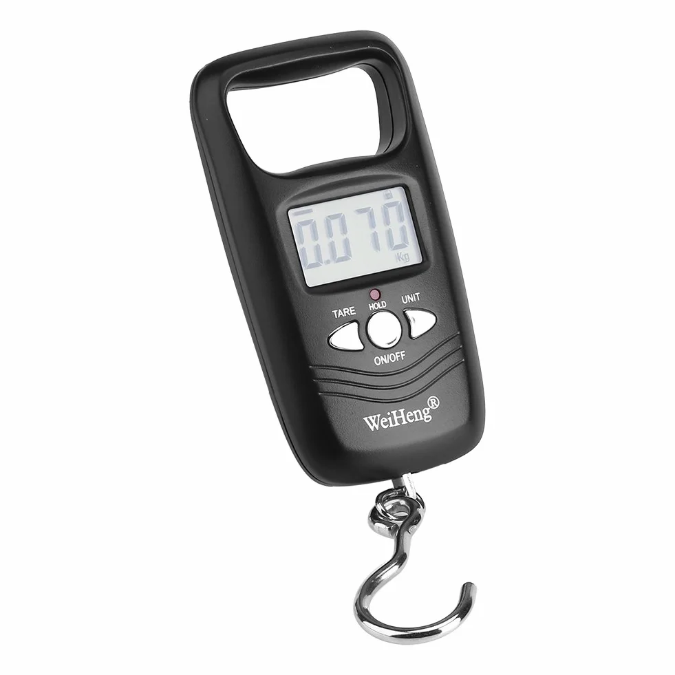 Przenośna waga 50 kg LCD, cyfrowa wisząca waga bagażowa, elektroniczna kieszonkowa waga hakowa z podświetleniem, do wędkarstwa rolnego, polowania (czarna)