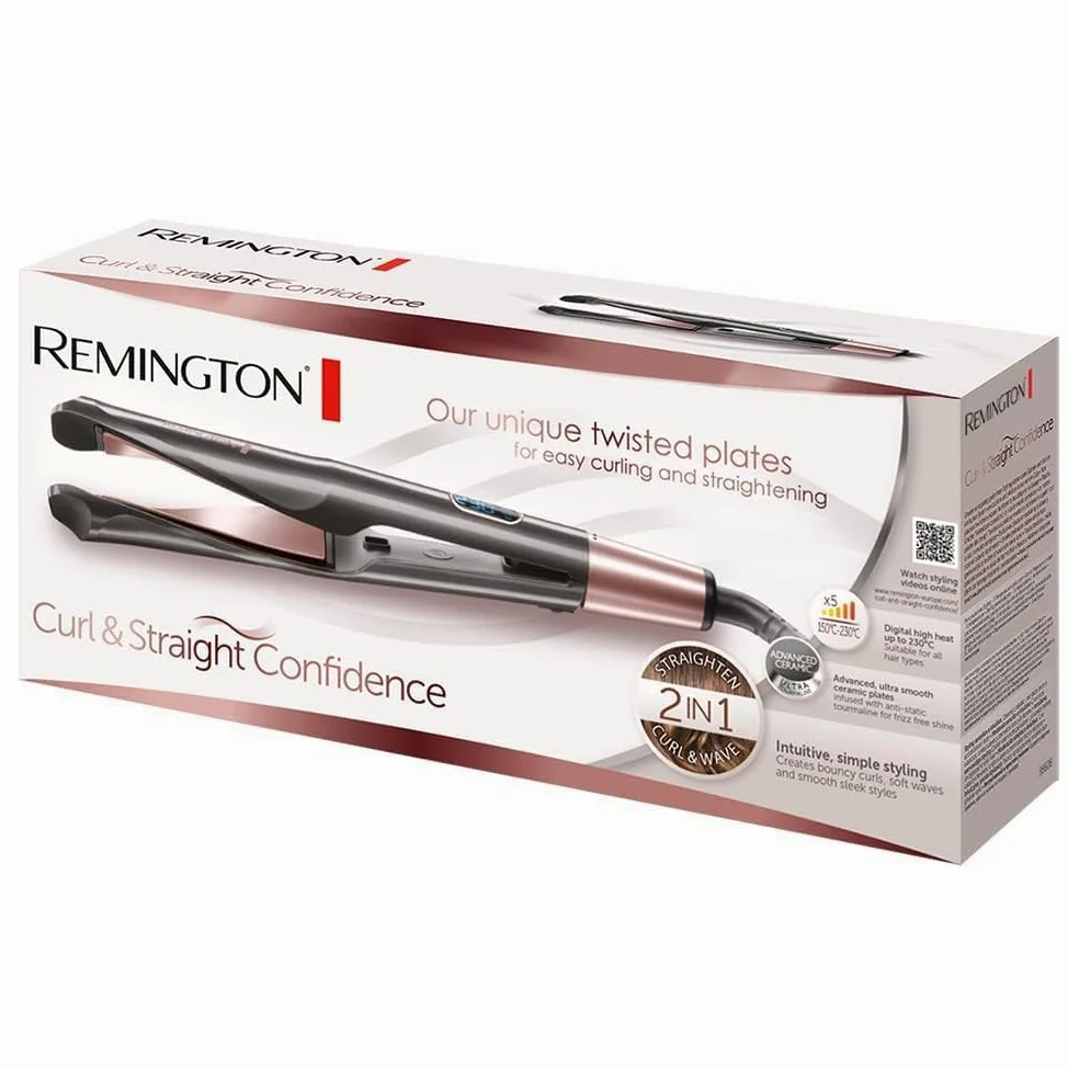 Remington Pearl Profi Prostownica do Włosów 2 w 1, Łukowate Płytki, 5 Ustawień Temperatury 150–230°, Czarny/Srebrny