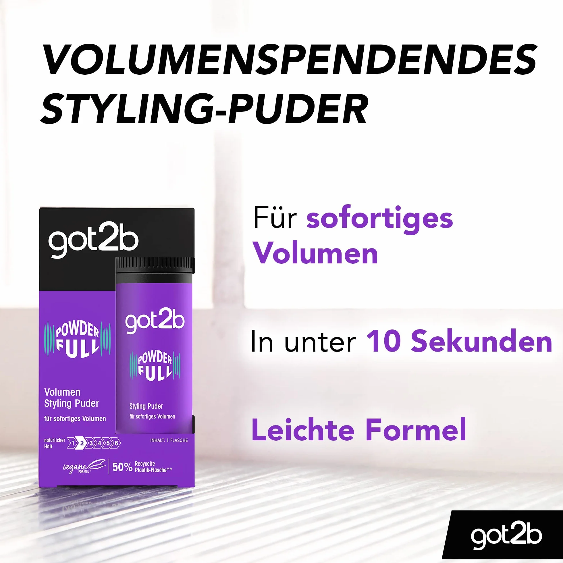 got2b Puder do stylizacji Powderfull (10 g), puder do włosów nadaje natychmiastową objętość bezpośrednio na nasadce, puder objętościowy z lekką formułą dla naturalnie wyglądającego utrwalenia, 2 x 10