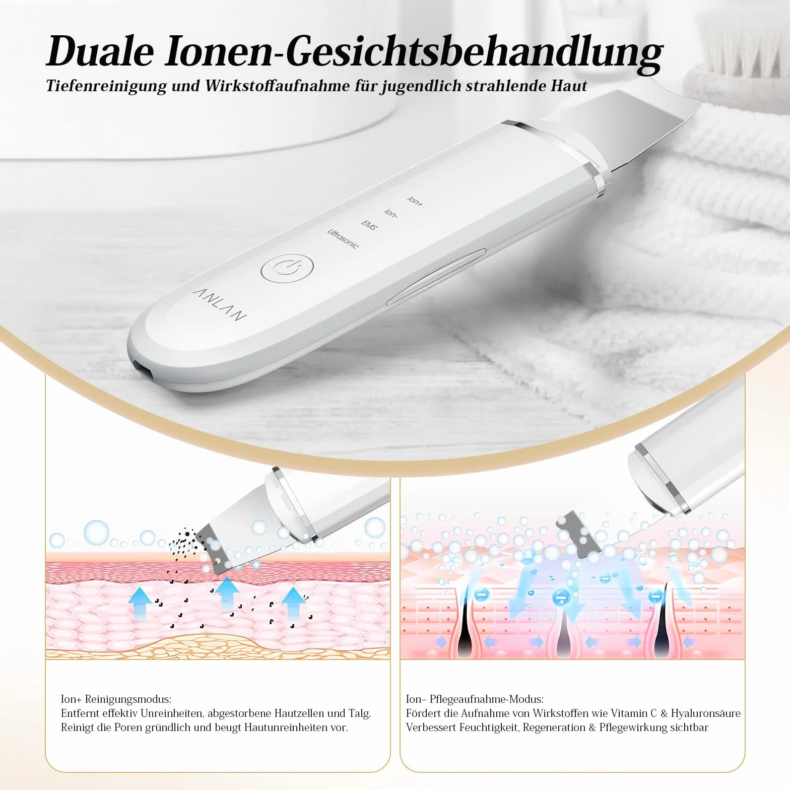 ANLAN Ultradźwiękowa Peeling do Skóry Elektryczny Skin Scrubber Twarzy Oczyszczacz Porów