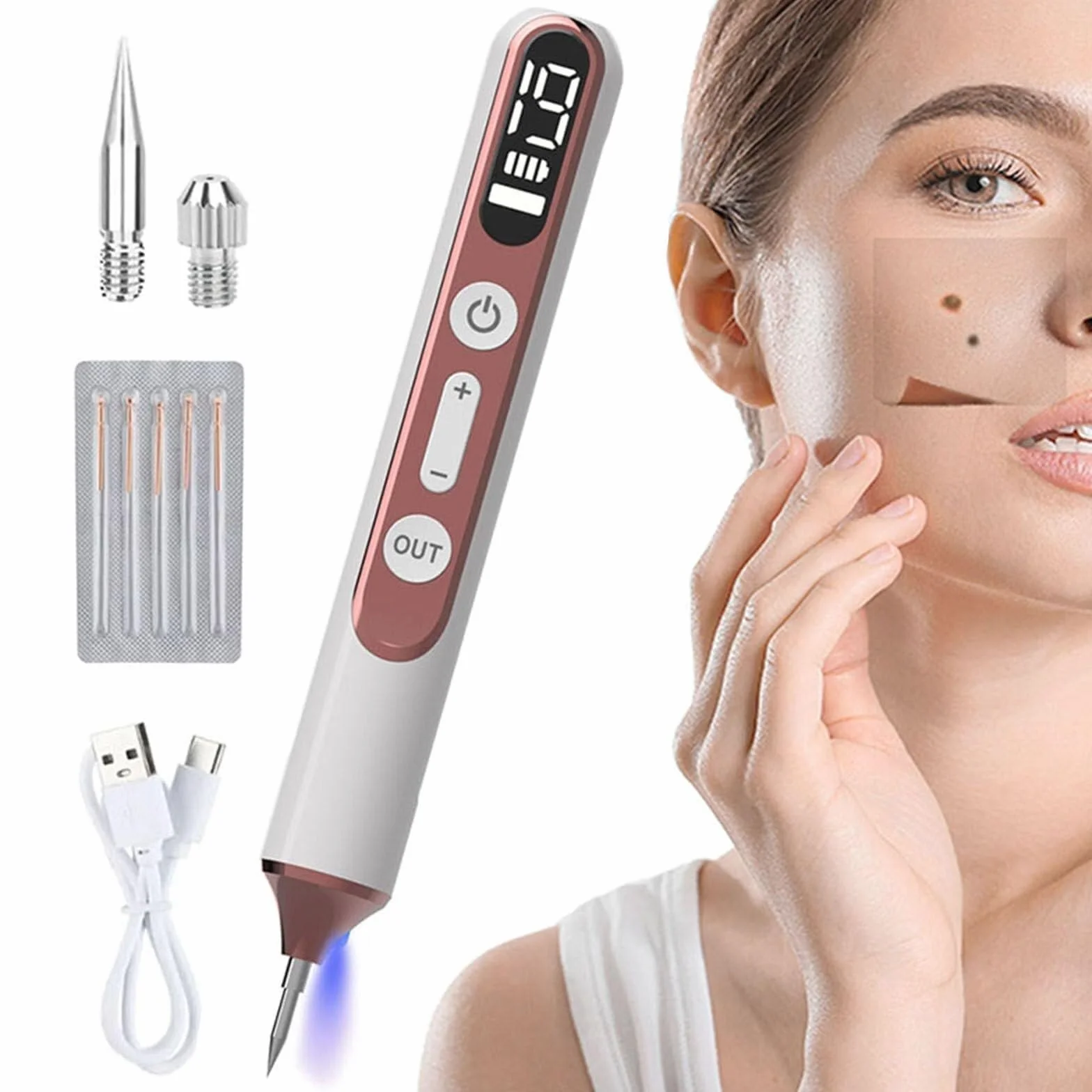 Plasma Pen Mole Remover 19 poziomów intensywności LED z wymienną igłą do twarzy i ciała