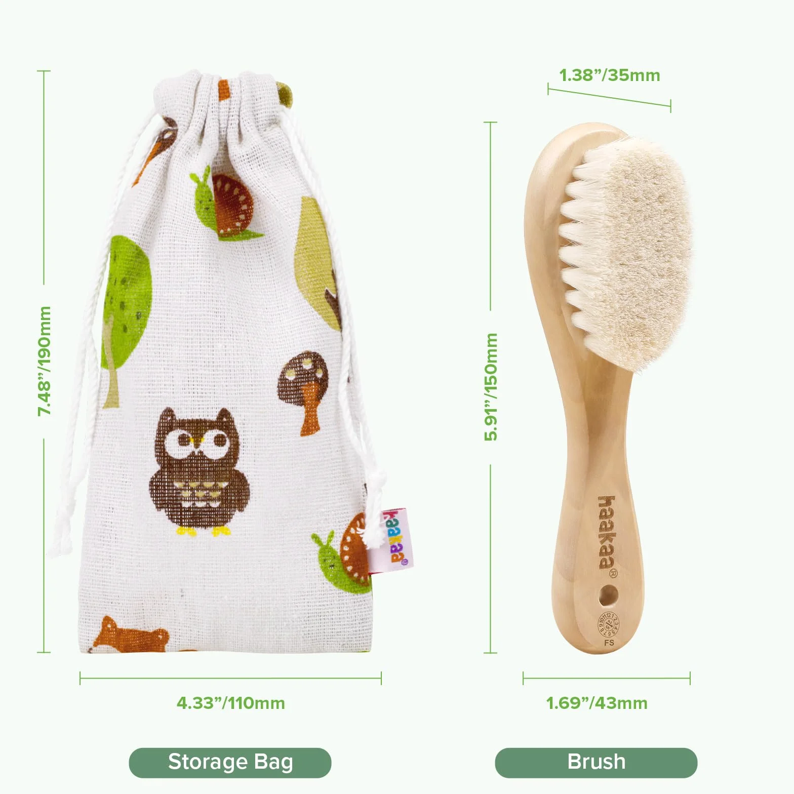 Haakaa - Spazzola per capelli in legno per neonati e bambini, setole naturali di capra, ideale per culla, regalo perfetto per il registro dei bambini, con custodia per il trasporto, 1 pezzo