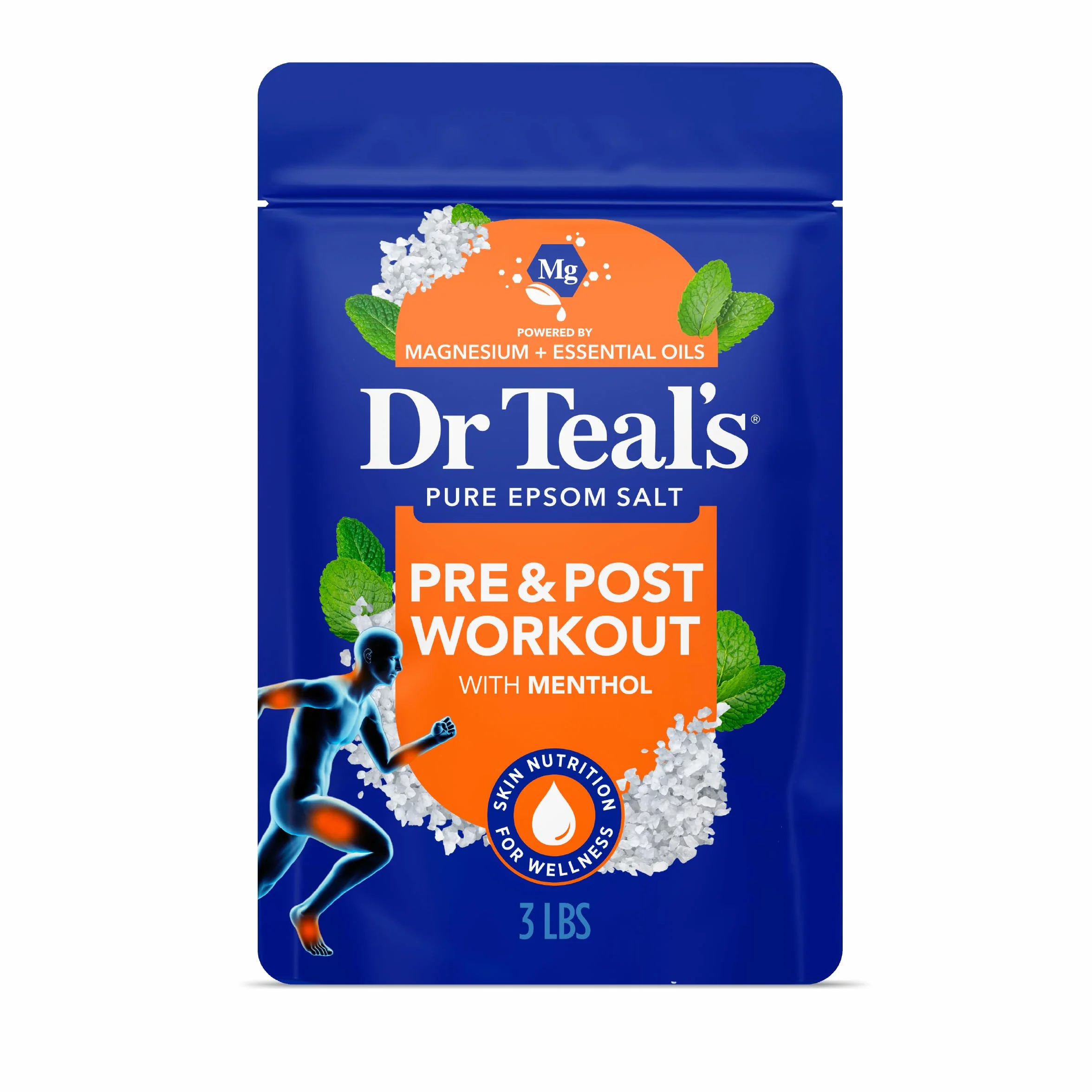 Dr Teal's Pure Epsom Salt Soaking Solution 1.36 kg pre e post allenamento con magnesio solfato & mentolo