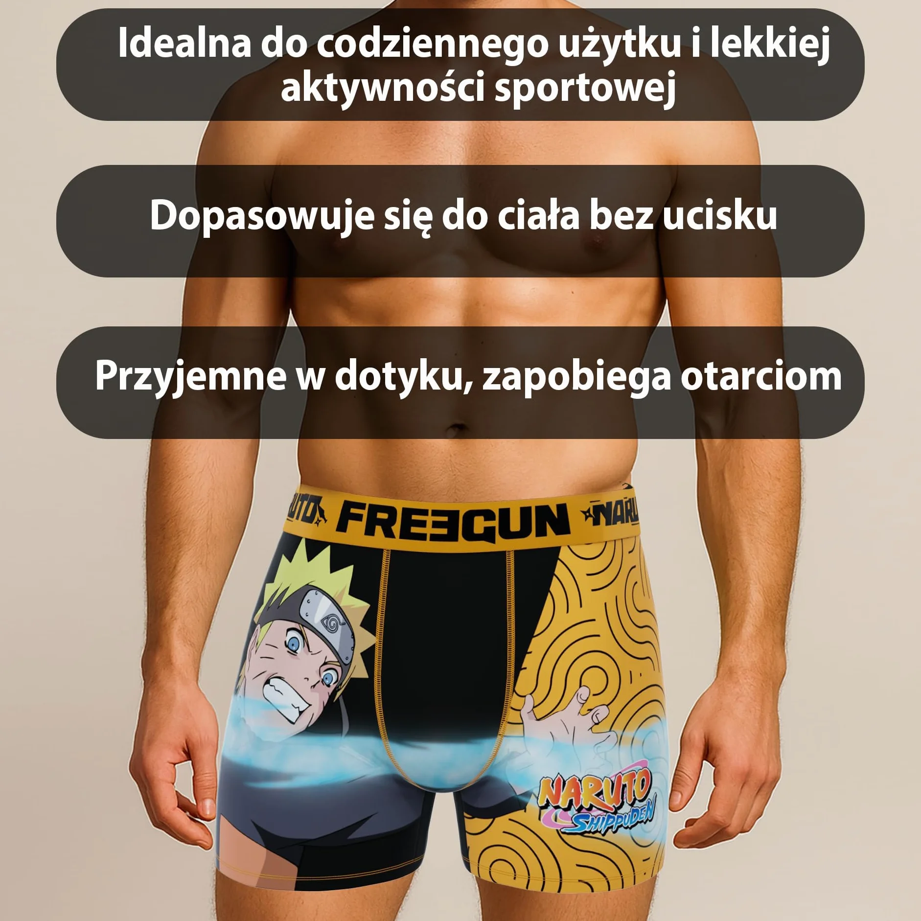 FREEGUN | Bokserki Chłopięce Naruto Attack | Nadruk Naruto | Przeciw Otarciom | Poliestrowe | Zabawne Bokserki | Bielizna dla Chłopców | 10/12