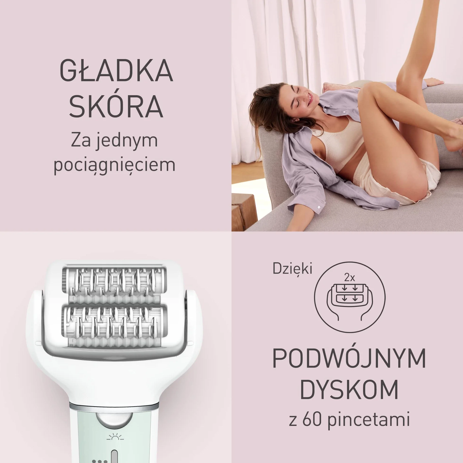 Panasonic ES-EY70-G503 Depilator mokry i suchy, podwójny dysk z 60 pincetami, elastyczna głowica obrotowa 90 °, 3 ustawienia prędkości i światło LED, czas pracy 30 minut, pielęgnacja stóp.