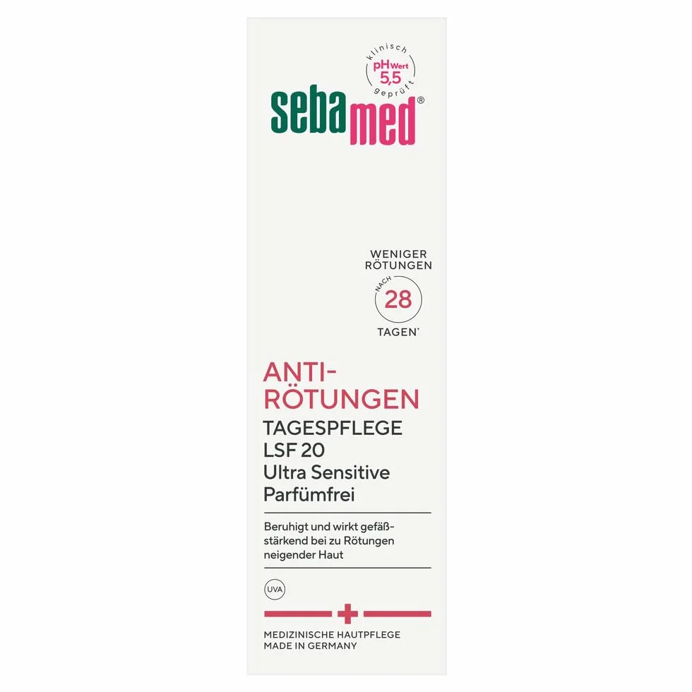 SEBAMED Krem na dzień bez zaczerwienienia z filtrem SPF 20, zmniejsza zaczerwienienia twarzy, nadaje się do pielęgnacji twarzy z trądzikiem różowatym, bez perfum, przeciw zaczerwienieniom skóry, 50 ml