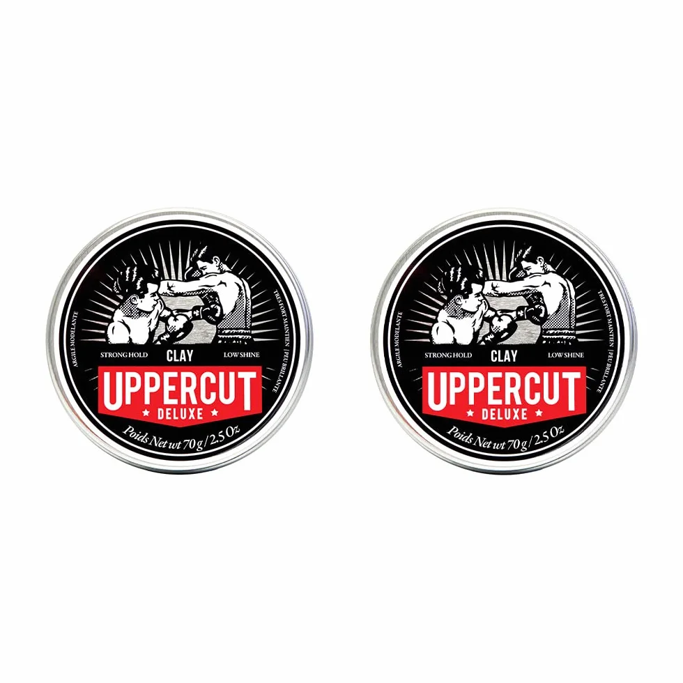 Uppercut Deluxe Clay, Professional Water Based Product for a Natural Looking Finish, Strong Hold and Low Shine 2 x 70g