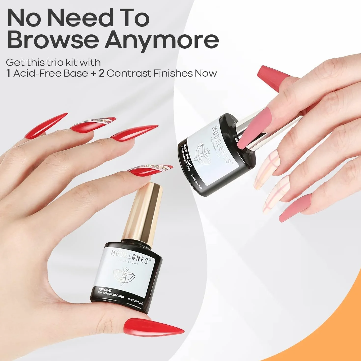 Modelones Base and Top Coat Gel UV lakier do paznokci zestaw 3 x 10 ml No Wipe Soak Off Base Coat i Top Coat z matowym do paznokci żelowych Nail Art Design Manicure