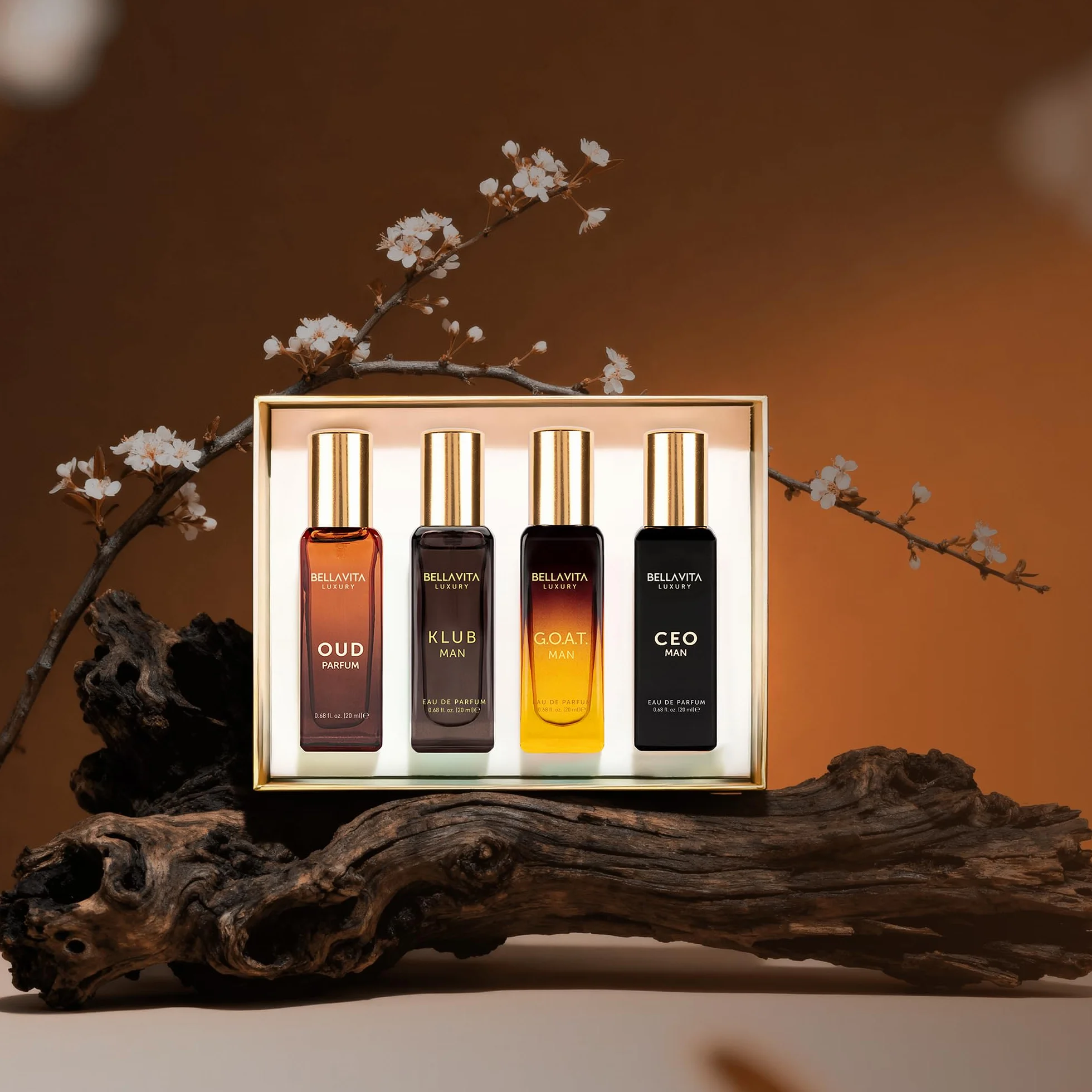 Bella Vita Luxury Długotrwały zestaw upominkowy perfum dla mężczyzn, 4 x 20 ml, prezenty dla mężczyzn, drzewny, cytrusowy, oud, zapach premium | KLUB, OUD, CEO, G.O.A.T
