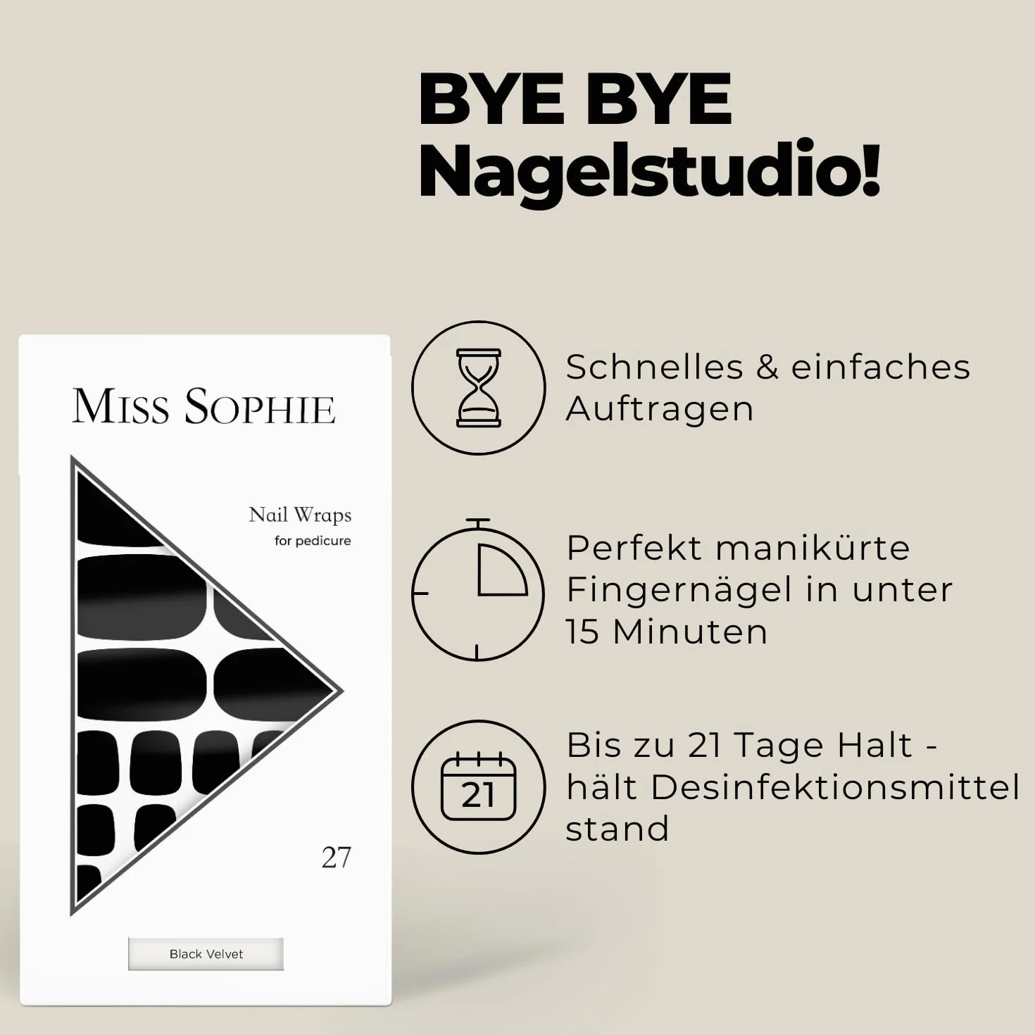 Miss Sophie Pedi Wraps Black Velvet Pedicure 27 ultra-cienkich pasków lakieru do paznokci jednokolorowych