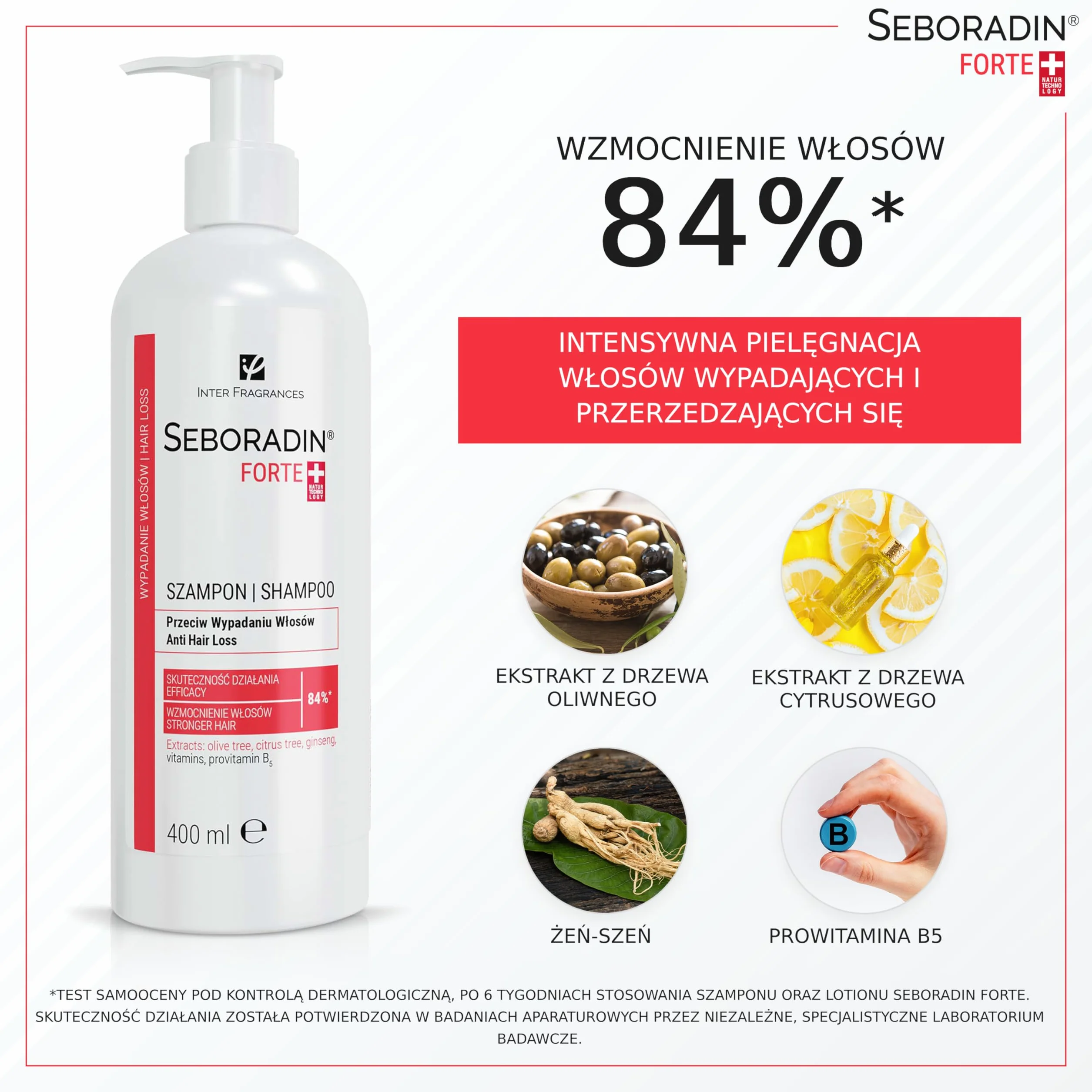 Seboradin Szampon Przeciw Wypadaniu Włosów Z Witaminami I Naturalnymi Ekstraktami Forte 400 ml
