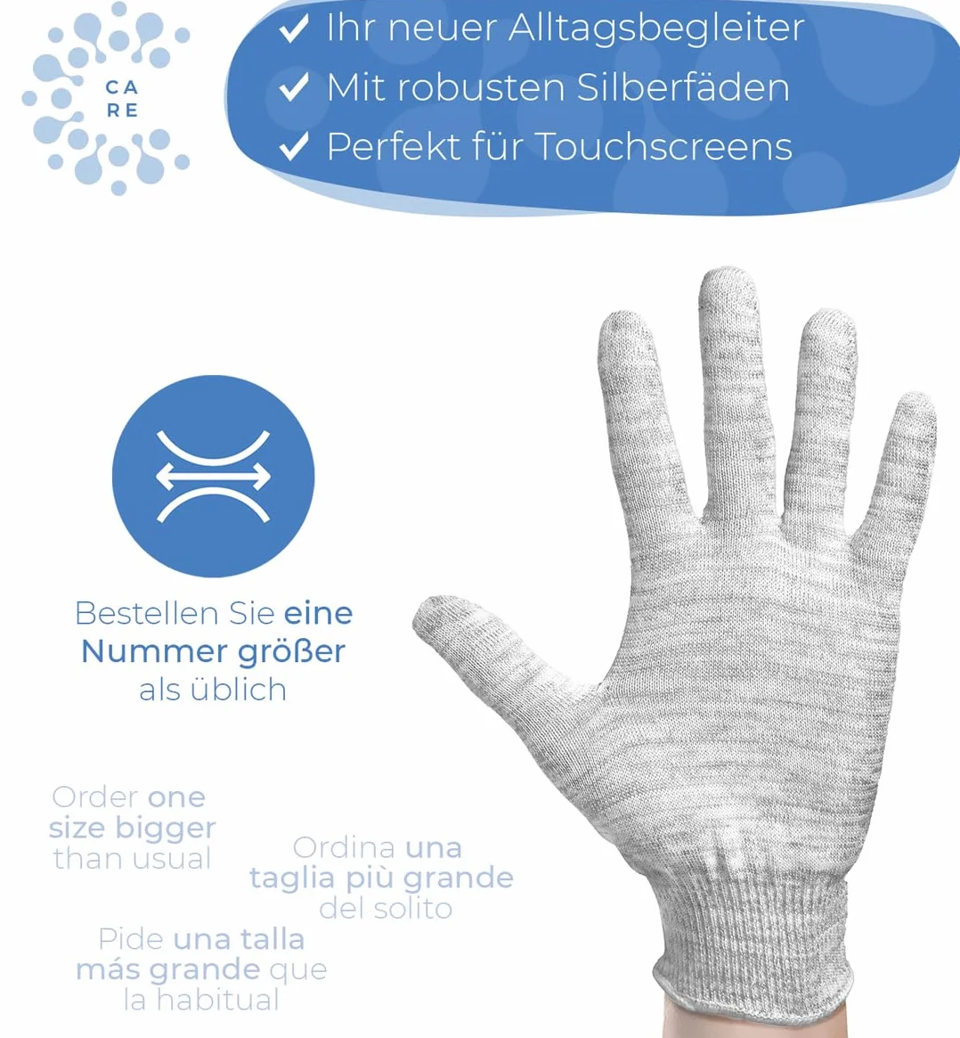 Rękawice bawełniane, rękawice tekstylne z bawełny i srebra z wąskimi ściągaczami, rękawiczki z bawełny, do testu dermatologicznego: bardzo dobre - białe i srebrne