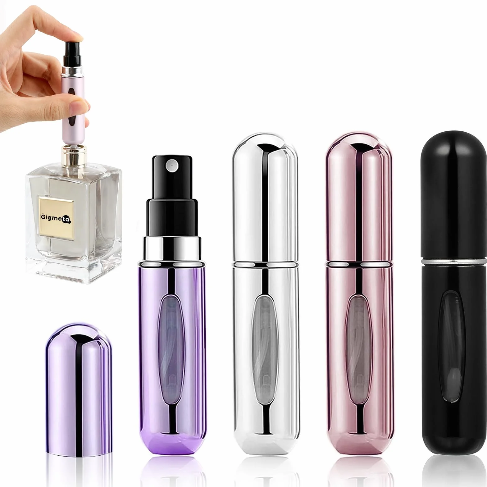 4-częściowy rozpylacz perfum, 5 ml pusty podróżny rozpylacz perfum do wielokrotnego napełniania, mini przenośna butelka z rozpylaczem z okienkiem