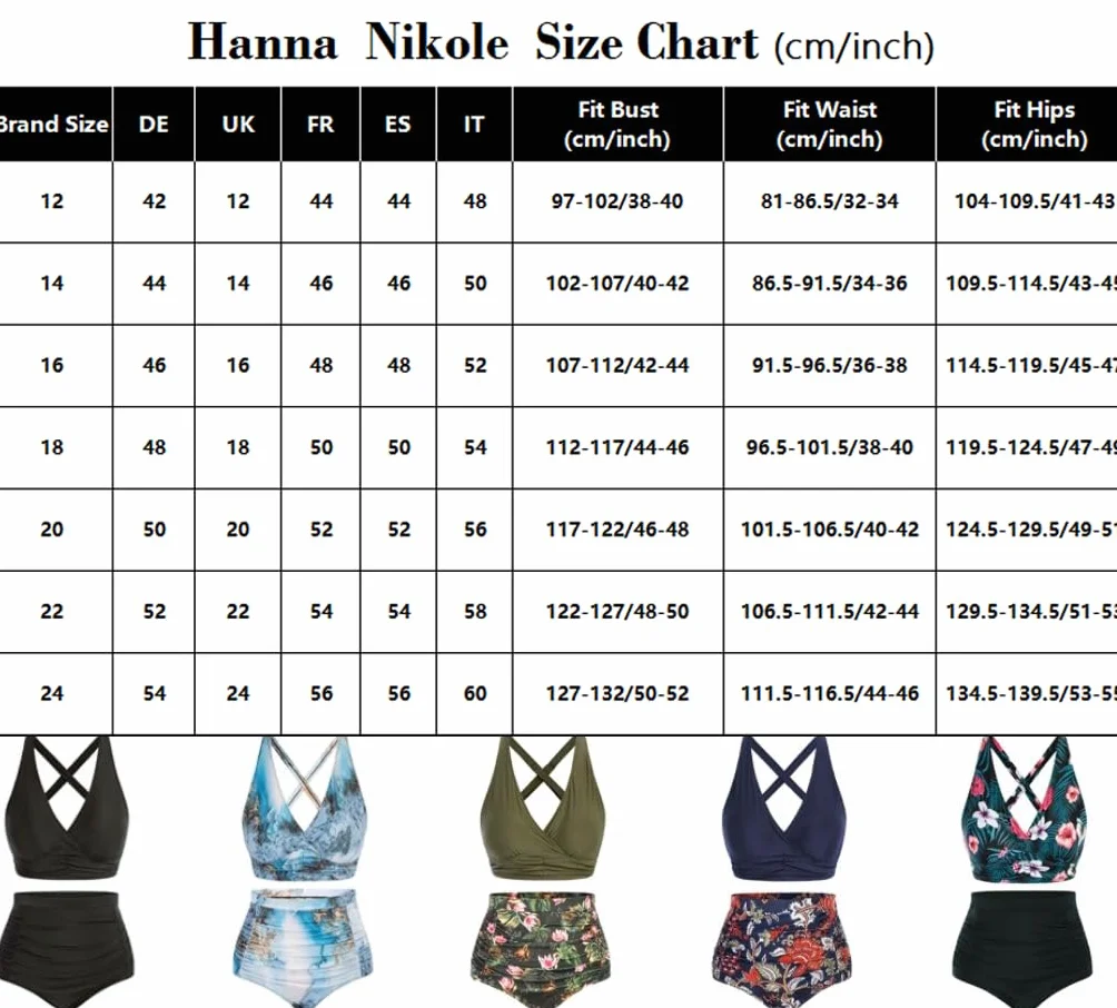 Hanna Nikole Damski zestaw bikini z wysokim stanem, marszczony strój kąpielowy push-up, kontrola brzucha, dwuczęściowy strój kąpielowy