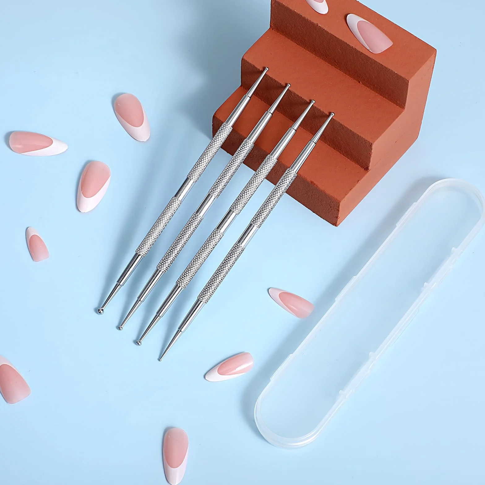 Tyqour Zestaw 4 sztuk pisaków w kropki, ze stali nierdzewnej, do malowania kropek, do manicure w kropki, wiele rozmiarów, do malowania paznokci