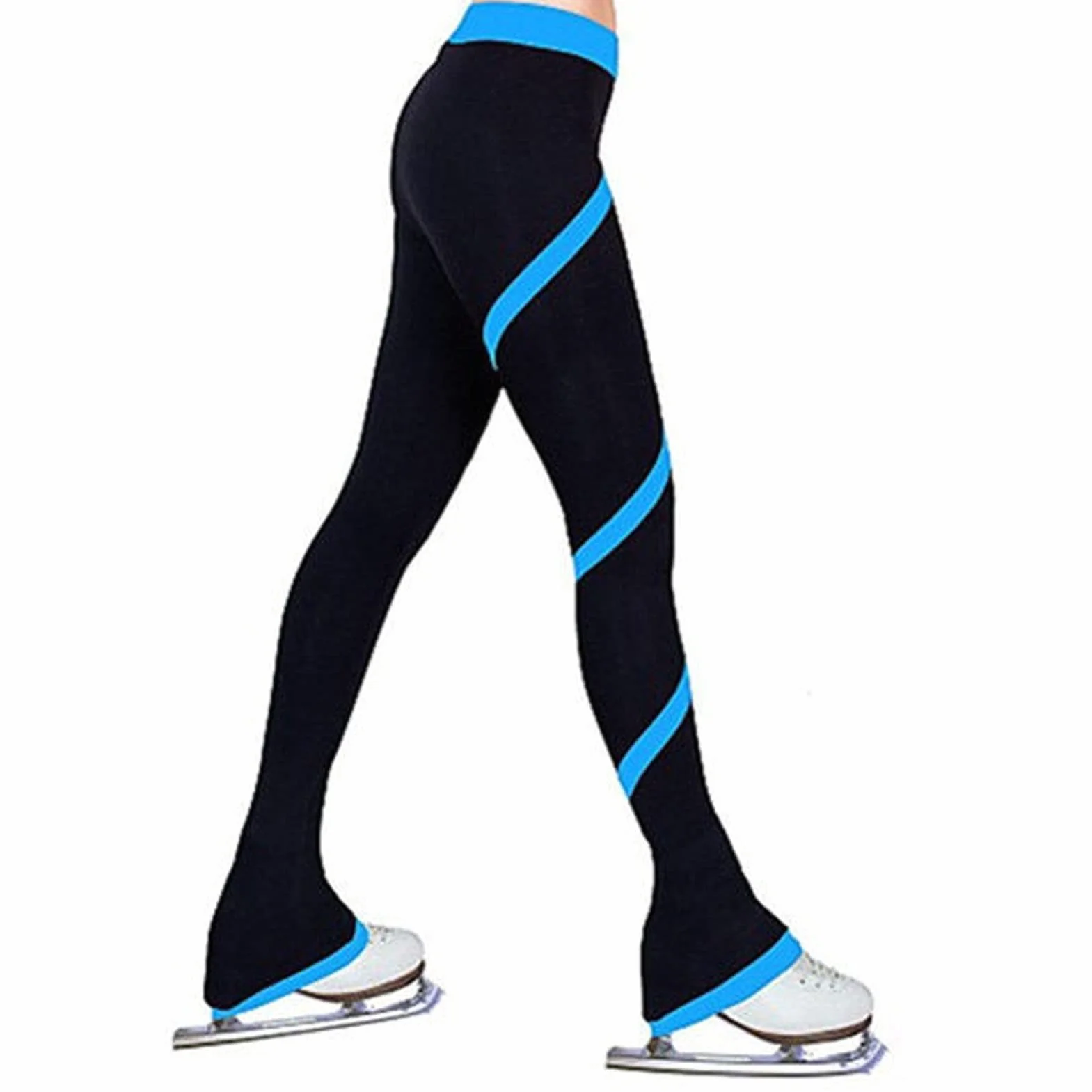 Damskie dziewczęce spodnie do łyżwiarstwa figurowego legginsy dla kobiet, łyżwiarstwo figurowe Skinny Skate spodnie z polarem, dziewczęce rajstopy sportowe (kolor: A, rozmiar: 170 cm)
