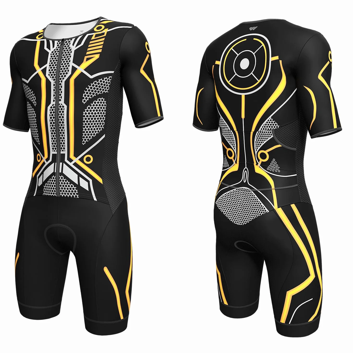 Lo.gas Męski strój triatlonowy Pro Trisuit z krótkim rękawem na wyścigi Ironman i triathlon – wysokiej jakości strój triatlonowy dla mężczyzn, pomarańczowy 2, XL