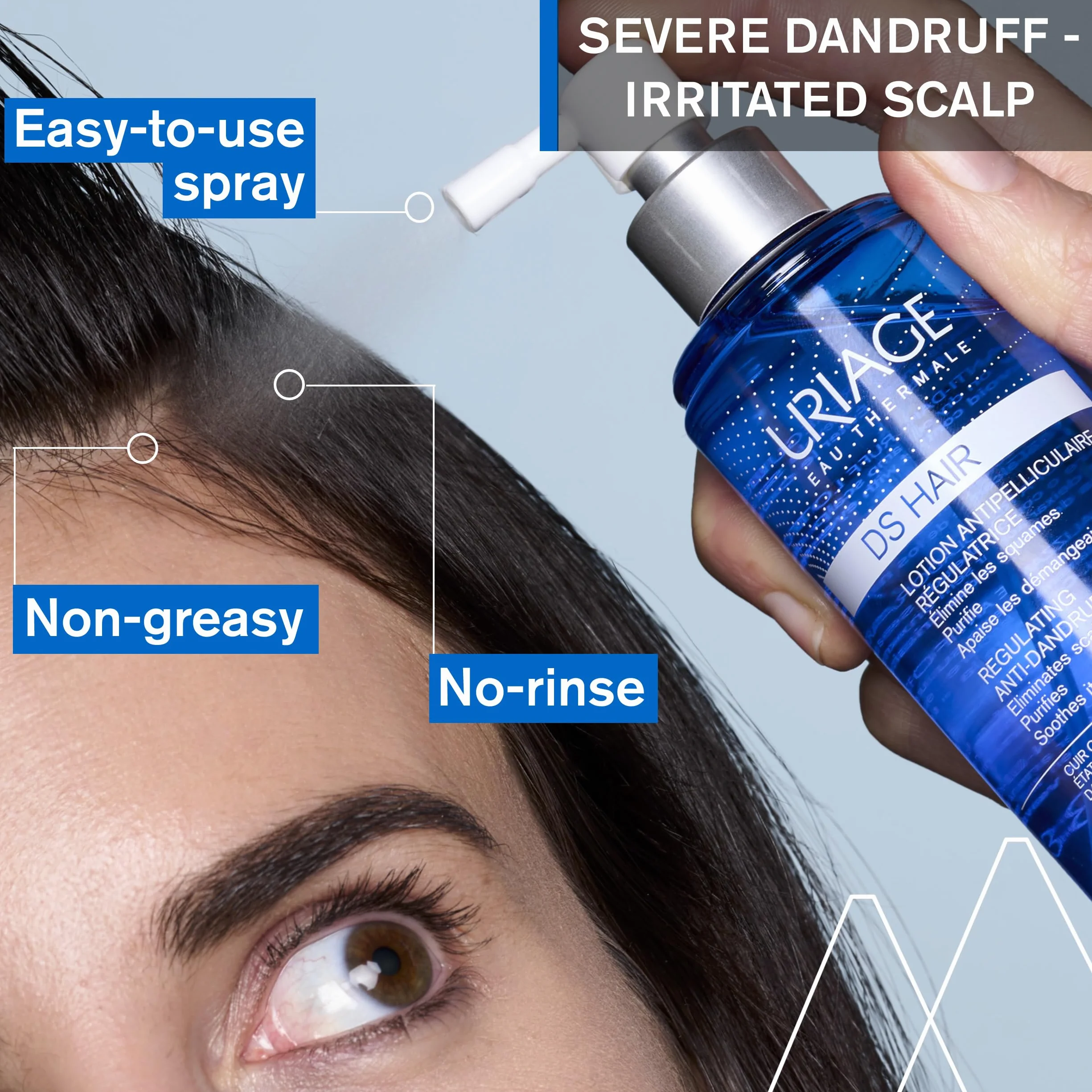 Uriage DS Hair Anti-Dandruff Lotion with Puroctone Olamine & Cade Essential Oil - Reduces Flakes & Instantly Soothes Itching - For Severe Dandruff & Irritated Scalp - Fragrance-free - 100 ml