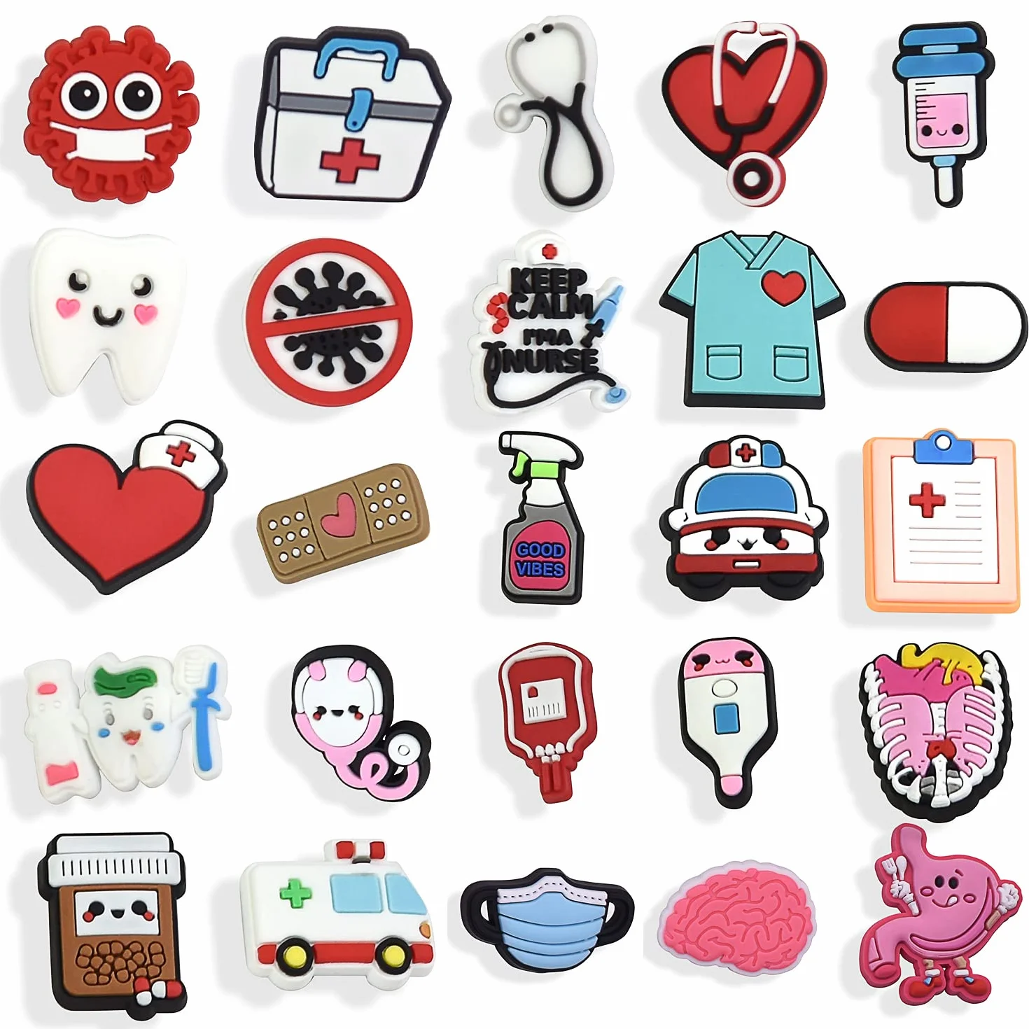 25 sztuk kreskówka dekoracja ozdoba w stylu medycznym, akcesoria do dekoracji butów, końcówki do butów PVC, unisex, 2-3 cm