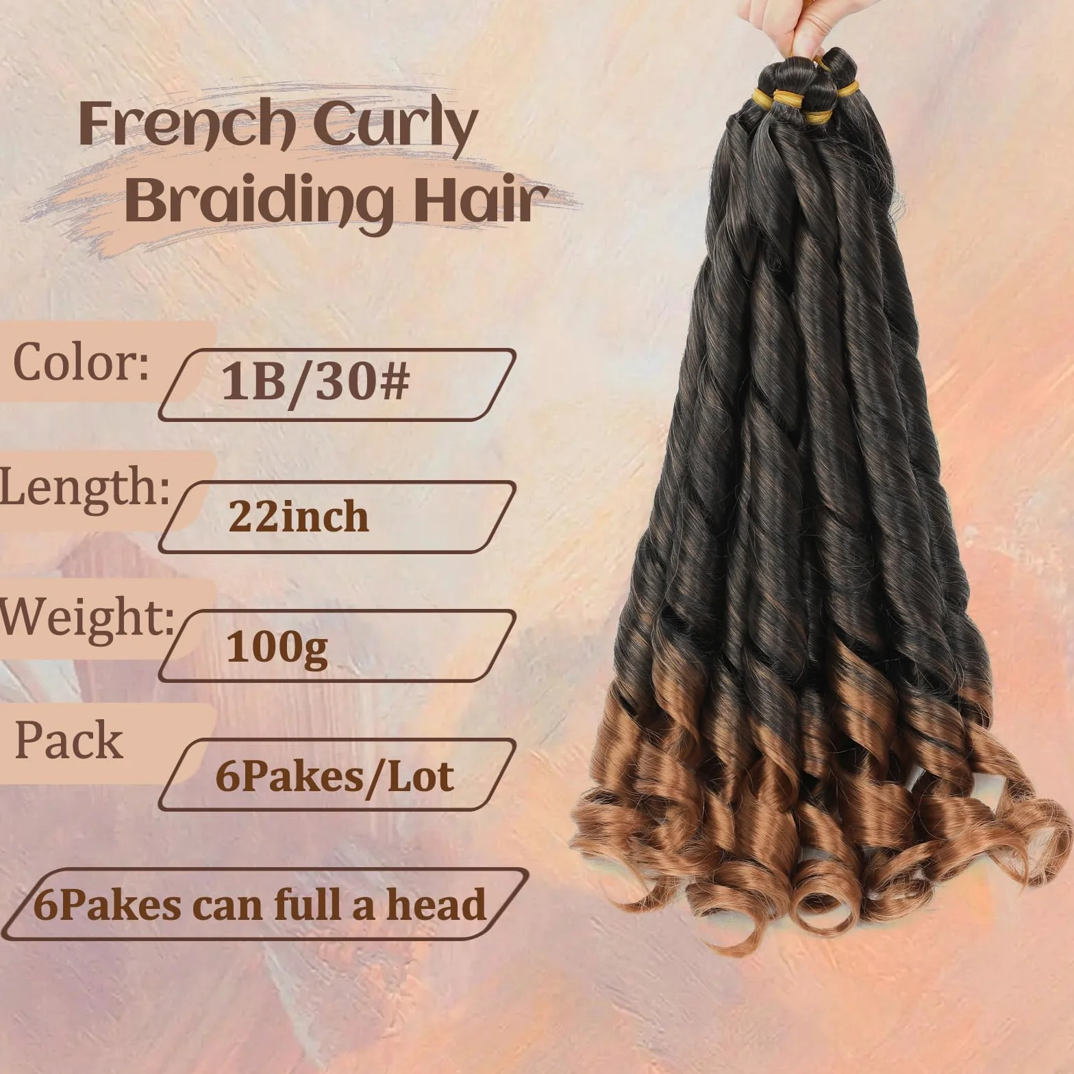 French Curly Braiding Hair dla kobiet (T30#, 22 cal (opakowanie 6))
