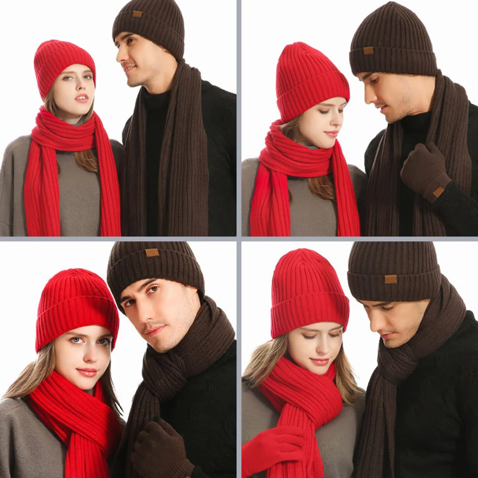 3 szt. zimowa czapka unisex szalik rękawiczki zestaw ciepła dzianinowa czapka beanie rękawiczki do ekranu dotykowego długi szalik strój dla mężczyzn i kobiet