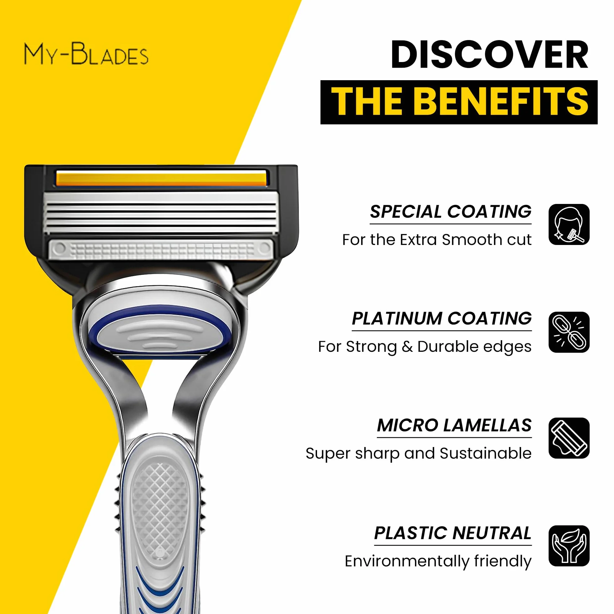 Żyletki My-Blades® kompatybilne z Gillette Fusion 5, mniej plastiku, przyjazne dla środowiska, 8 wysokiej jakości wkładek z 5 ostrzami każda