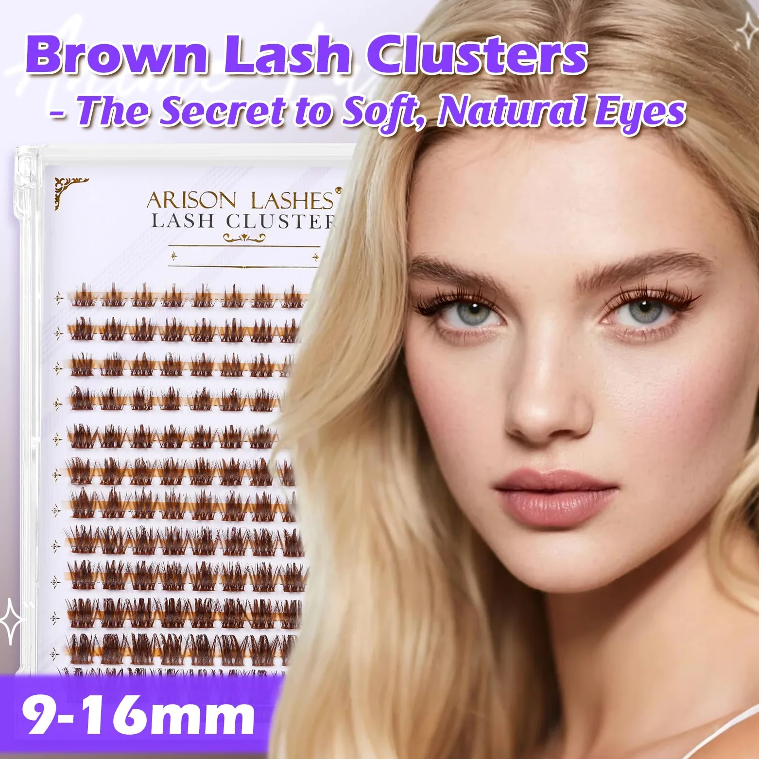Arison Lashes Brązowe rzęsy w kępkach Manga Pojedyncze przedłużanie rzęs DIY Cosplay Rzęsy (Brown Fluff-D-9-16Mix)