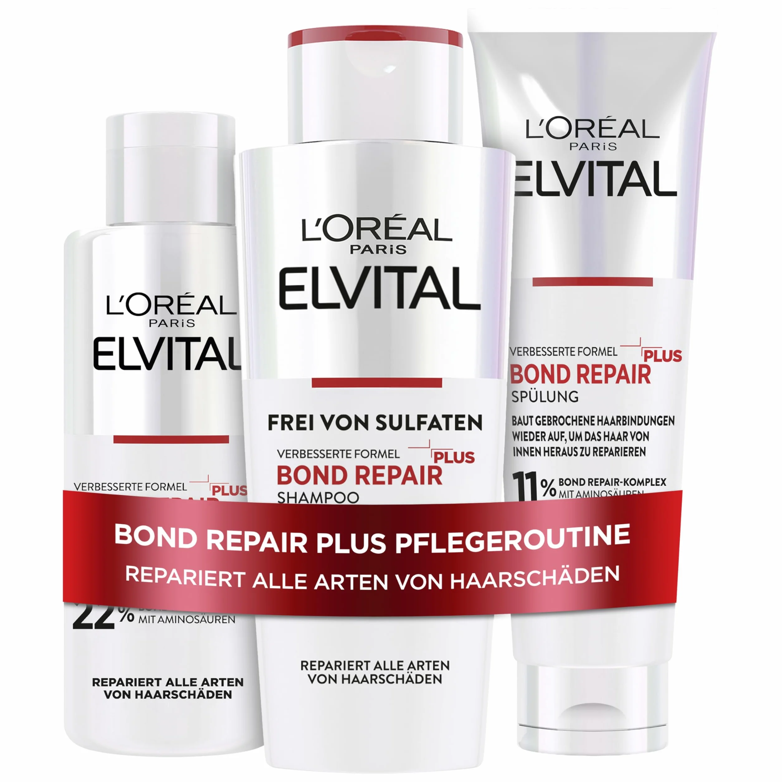 L'Oréal Paris Elvital Bond Repair zestaw do pielęgnacji włosów z pre-szamponem, szamponem i odżywką, wiązka, ochrona dla mniejszego łamania włosów i większego połysku, z kompleksem Bond Repair i