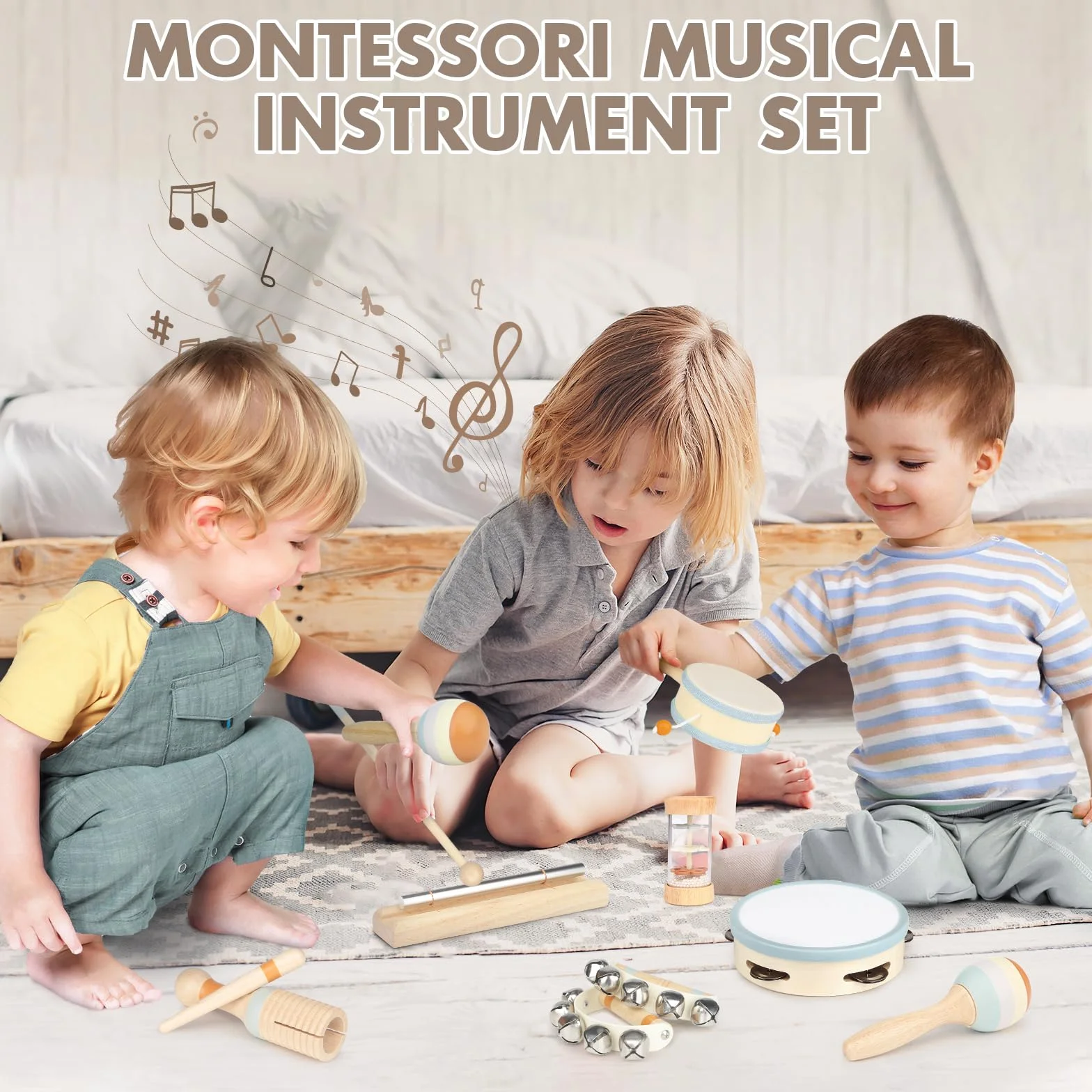 Vanplay Instrumenty muzyczne dla dzieci, zabawka drewniana, zabawka Montessori, bęben dla dzieci, zabawka muzyczna