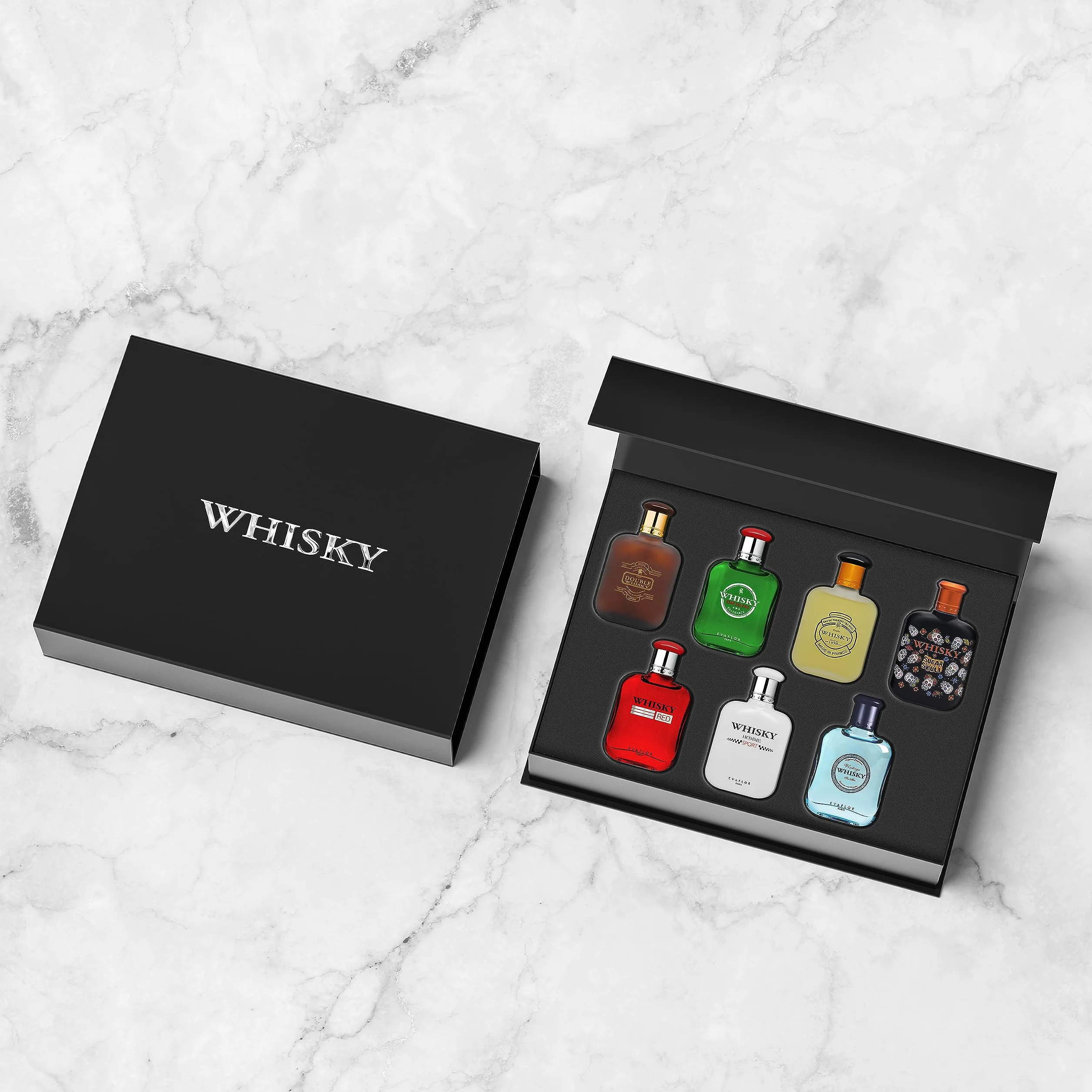 WHISKY Kolekcja Perfum • Zestaw 7 Miniaturek • Woda toaletowa • Perfumy męskie • Dla niego • Woda kolońska • EVAFLORPARIS
