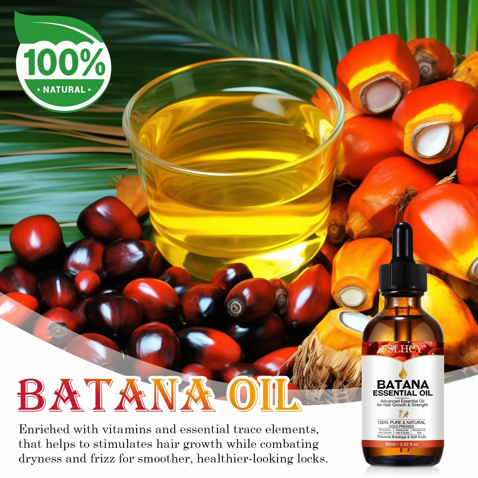 Batana Hair Oil 120ML Olejek Batanowy Włosy Odżywia skórę głowy, stymuluje wzrost włosów, wzmacnia cebulki włosów w 100% czyste i naturalne rzęsy, brwi (2 szt.)