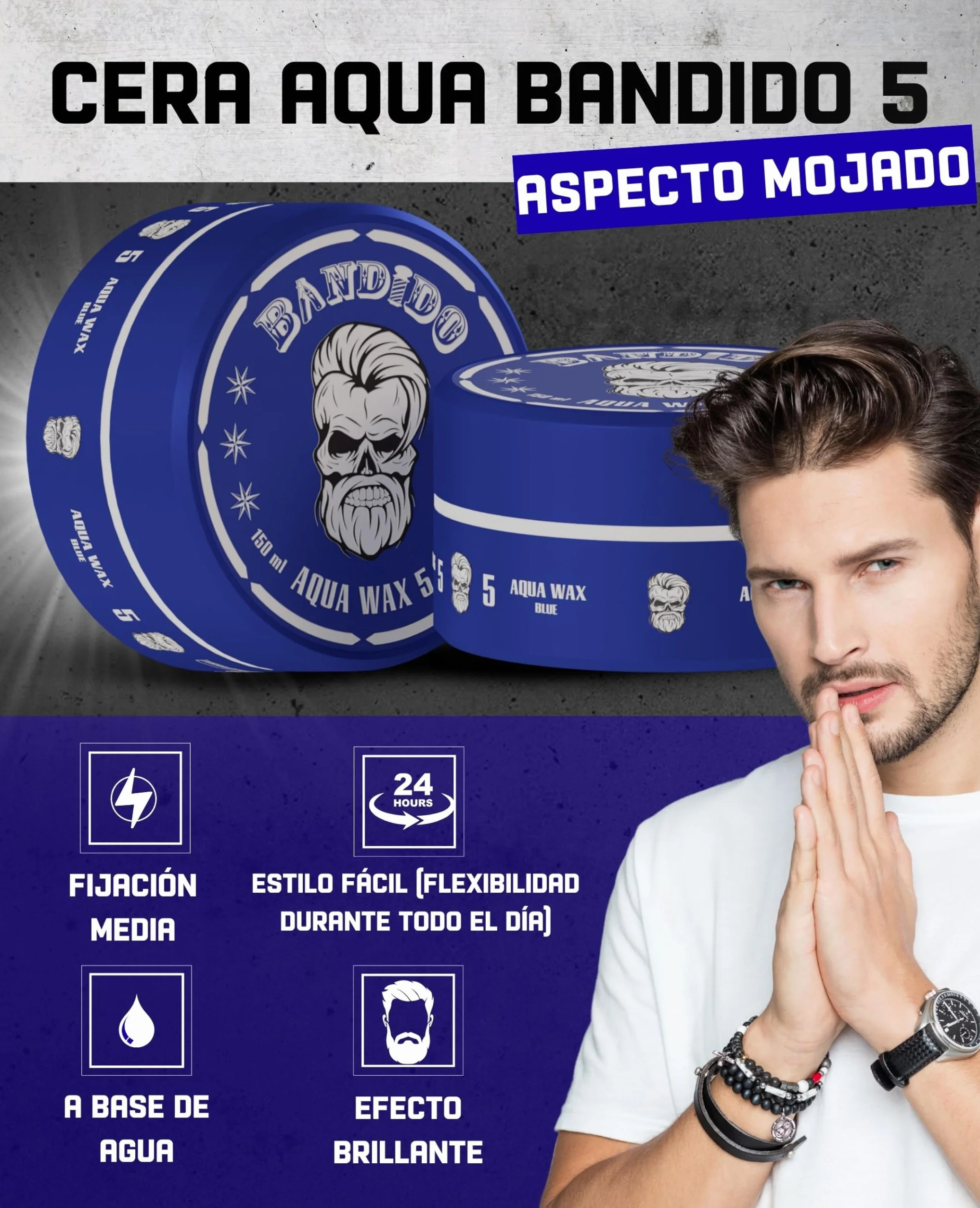 BANDIDO Aqua Hair Wax No. 5 – wosk do włosów dla mężczyzn o średniej przyczepności i owocowym zapachu gumy do żucia – Cera dla mężczyzn 150 ml – połysk & Edge Control do wszystkich rodzajów włosów