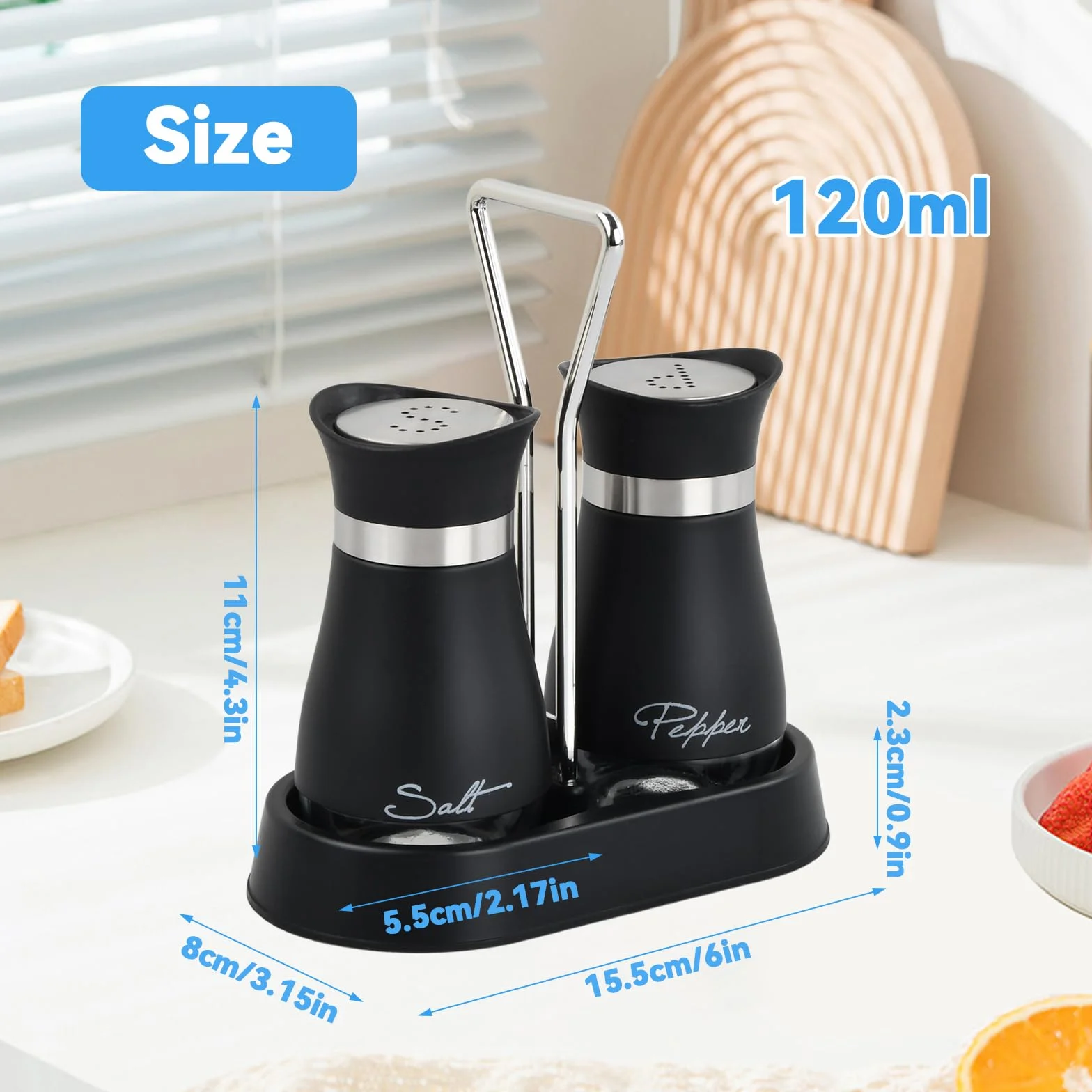Zestaw soli i pieprzu ze stojakiem, 120 ml solniczka kuchenna, zestaw soli i pieprzu ze szkła ze szklanym dnem, wazon na przyprawy, gadżet kuchenny na stół, grill, kamper (biały)