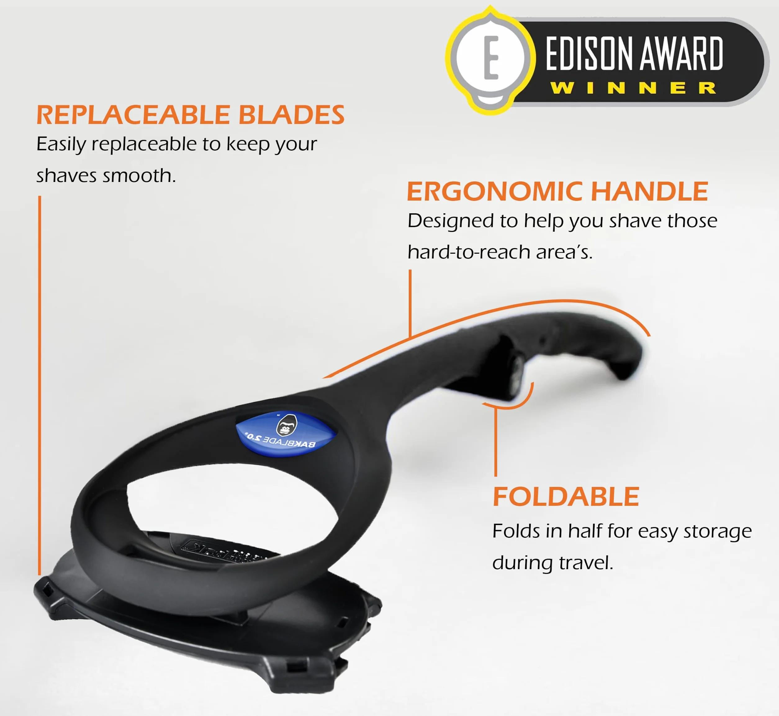 BakBlade 2.0 Plus Golarka do Pleców dla Mężczyzn - Ergonomiczne Usuwanie Owłosienia z Klatki Piersiowej, Pleców, Ramion, Nóg i Brzucha - Golarka do Ciała z Wymiennymi Ostrzami