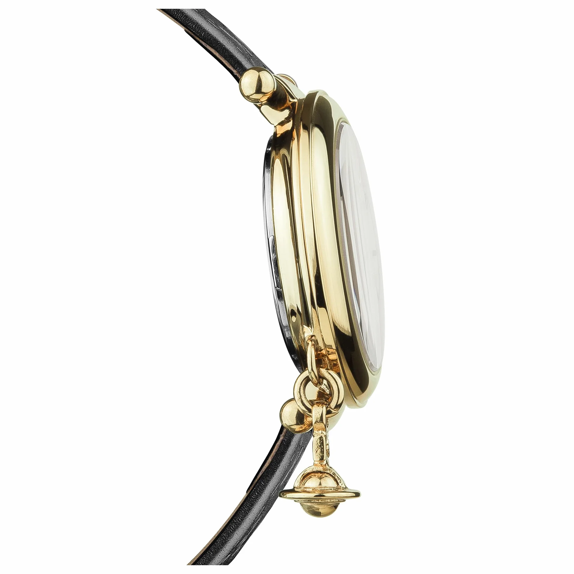 Vivienne Westwood Damski zegarek Orb II z czarnym skórzanym paskiem, czarny, damski standardowy, pasek, Czarny, Womans Standard, pasek