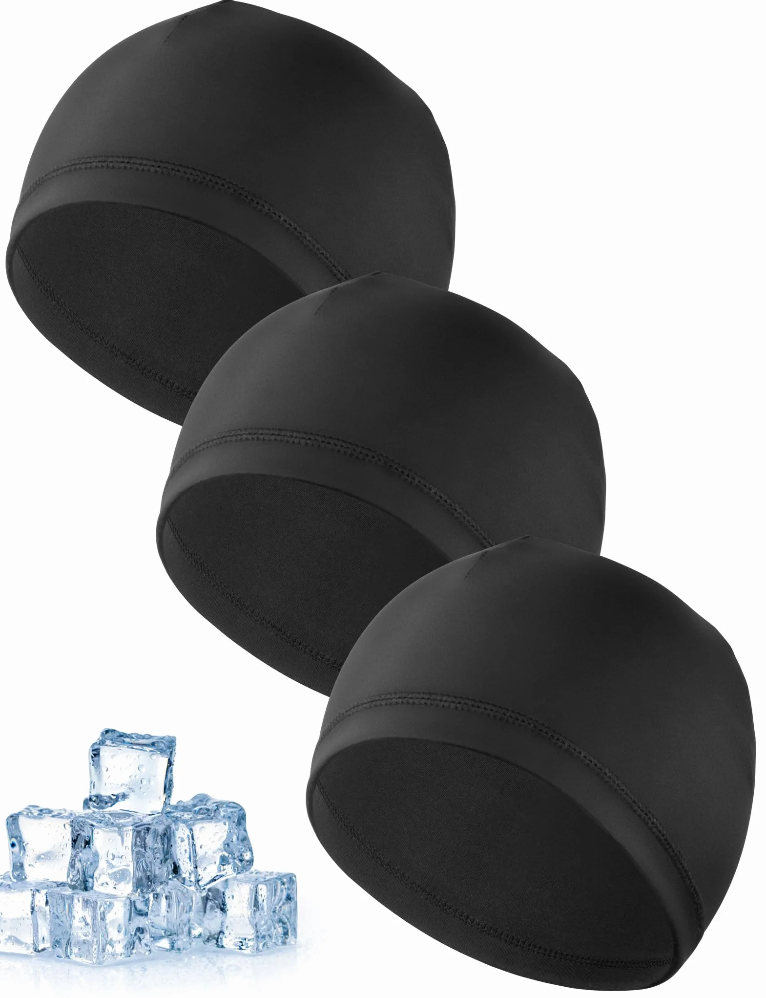 MELLIEX zestaw 3 sztuk czapek skull cap beanie, czapka do biegania odprowadzająca wilgoć, podszewka kasku, ochrona przed promieniowaniem UV, sportowe czapki letnie Wave, Czarny, Rozmiar uniwersalny