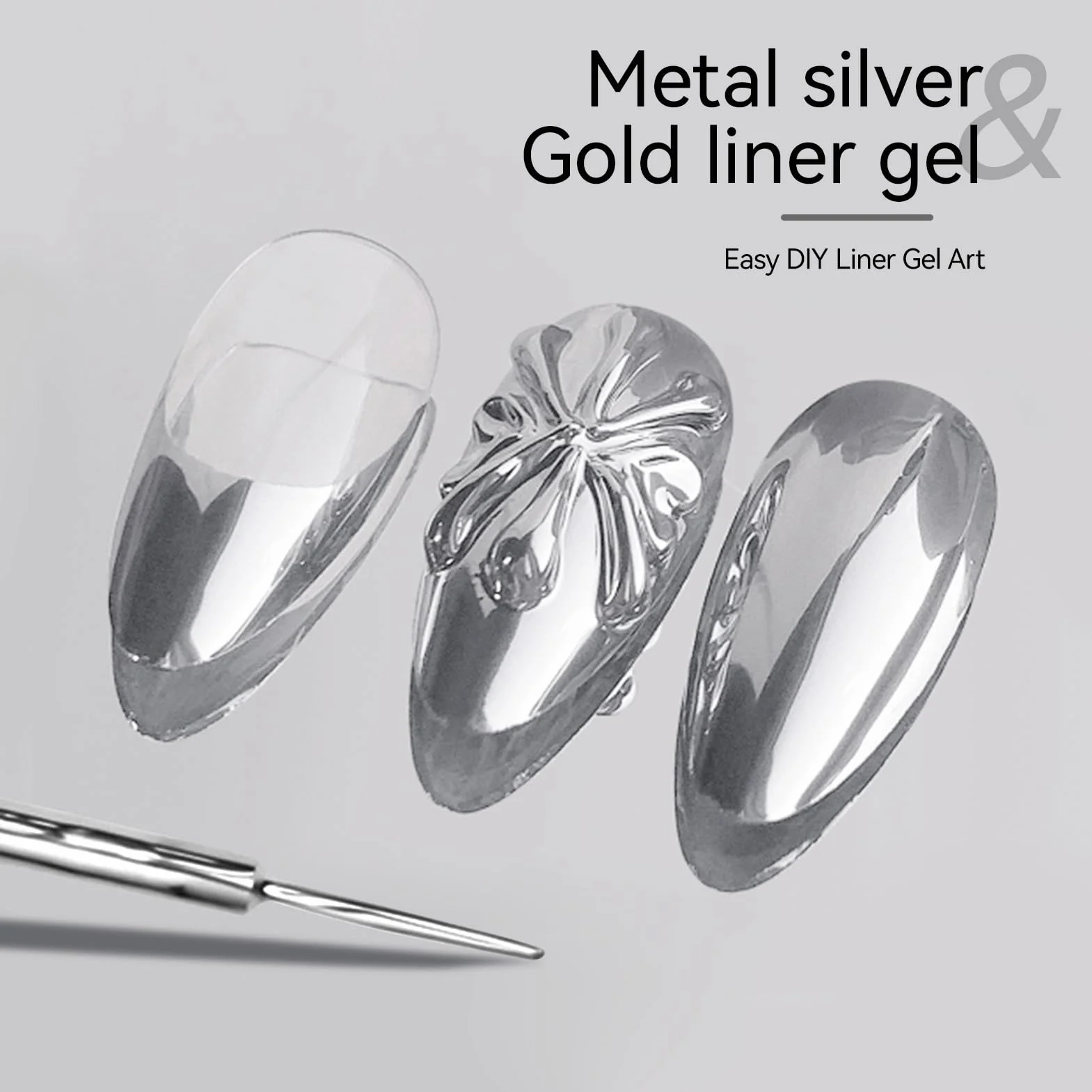 Born Pretty Zestaw żelowych lakierów do paznokci - Mirror Chrome Silver Gold Gel Liner Nail Art Metaliczny efekt lustrzany Swirl Nail Art Gel Polish zestaw do manicure do salonu DIY
