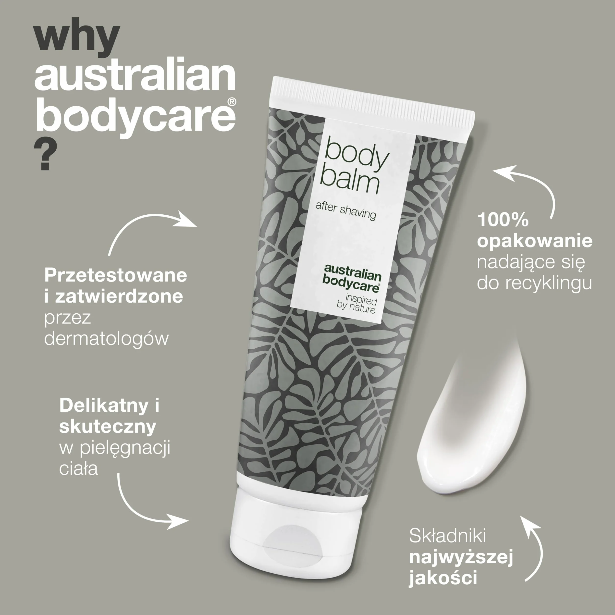 Australian Bodycare Body Balm, 200ml | Pielęgnujący balsam po goleniu na podrażnioną skórę | Z 100% Olejkiem z Drzewa Herbacianego | do pielęgnacji wrastających włosków, guzków i podrażnień skóry