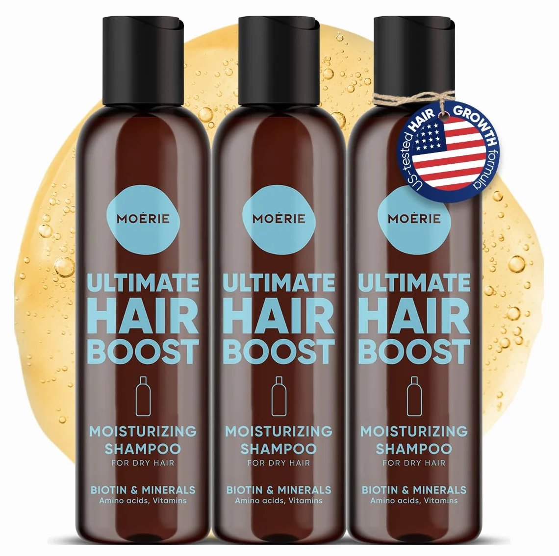 Moerie Ultimate Hair Growth Shampoo – dla dłuższych, grubszych, pełnych włosów – wegańskie, przyjazne dla skóry – bez parabenów i silikonu – wszystkie rodzaje włosów – odwrotne wypadanie włosów